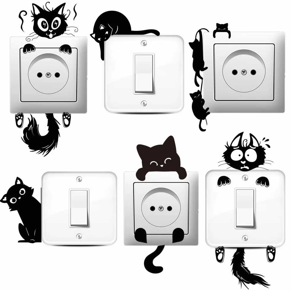 Mignon Chat Noir Cartoon Interrupteur Autocollant Mural Créatif Peeping Cat