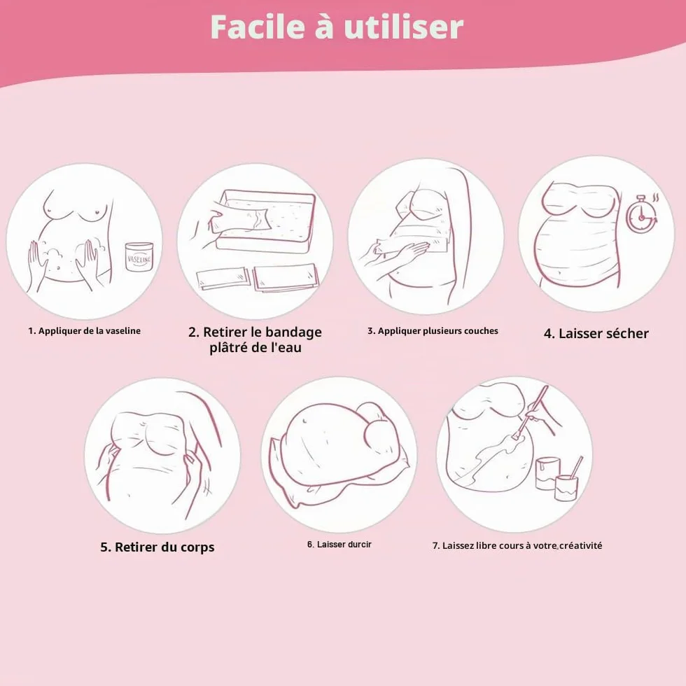 Kit Moulage Ventre Femme Enceinte, Bande de Plâtre avec Peintures et 2 Pinceaux, Sculpture pour Souvenirs de Grossesse