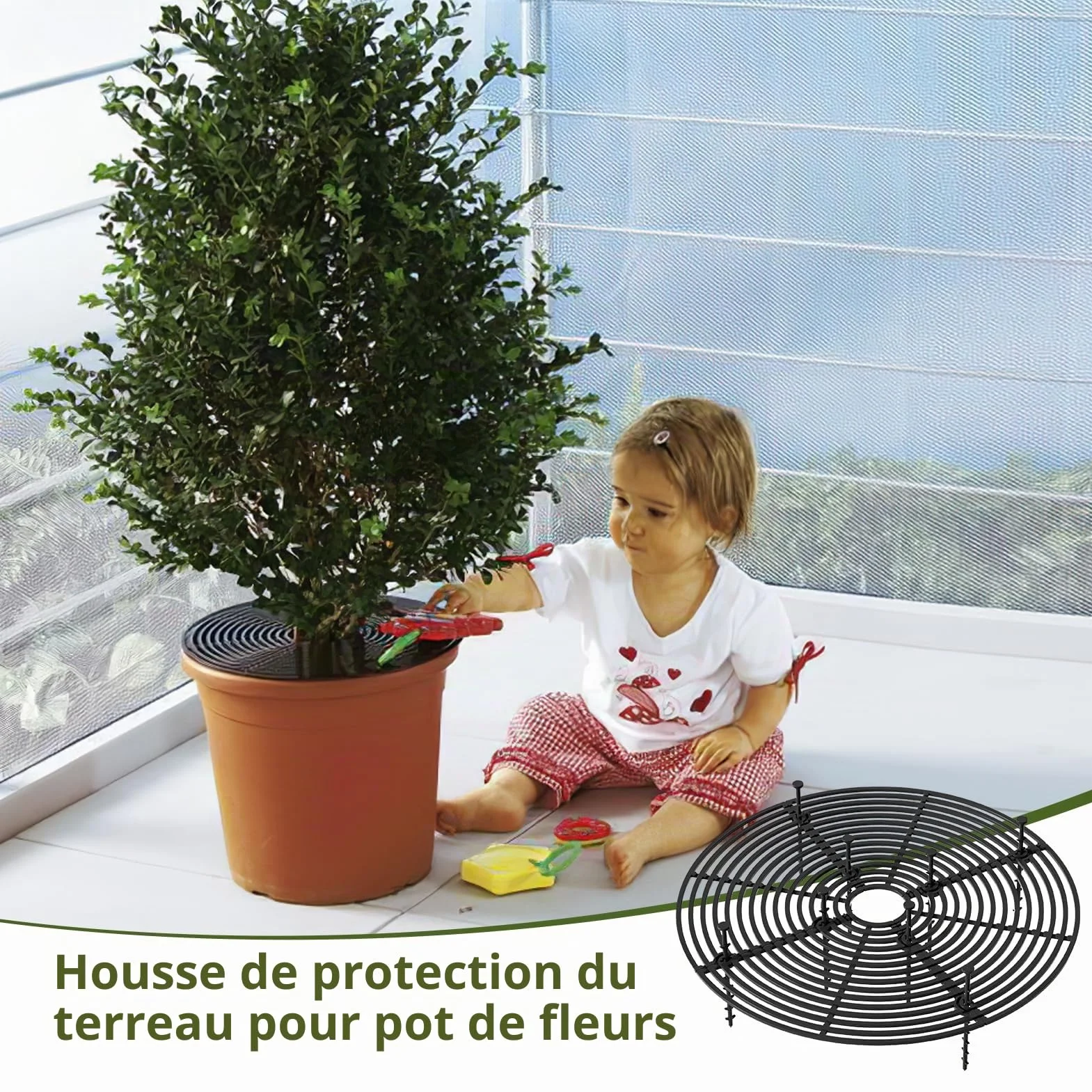 Grilles de Protection pour Pots de Plantes - Cache-Pot Réglable 30 cm - Kit Complet avec Boulons et Feuilles en Plastique ABS