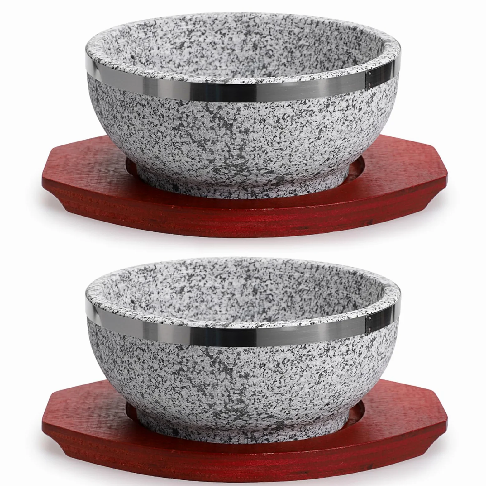 Lot de 2 bols à soupe en pierre coréenne avec plateaux en bois Dolsot Bibimbap en granit