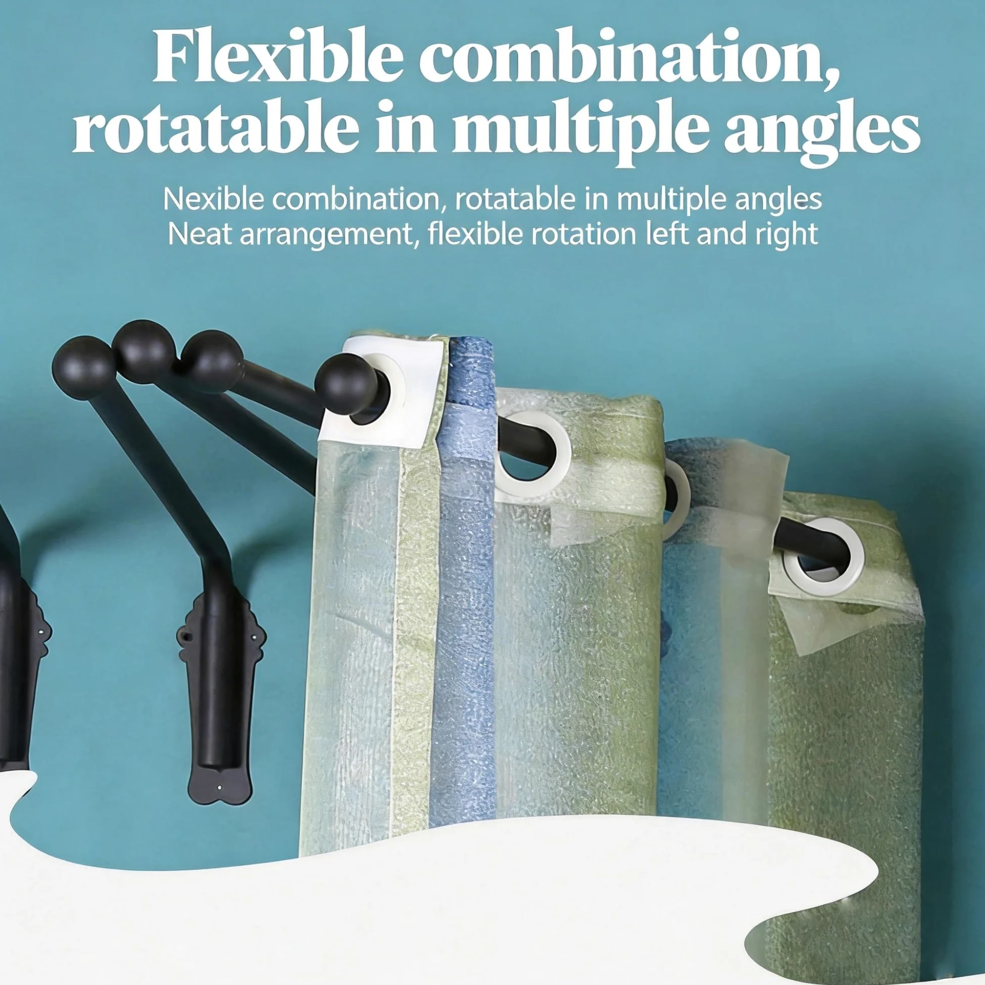 Tringle à rideaux à bras pivotant, support robuste pour rideaux, rotation à 180°, coloris noir et or, lot de 2 pour panneaux latéraux de fenêtre.(Gold,50cm/19.68in)