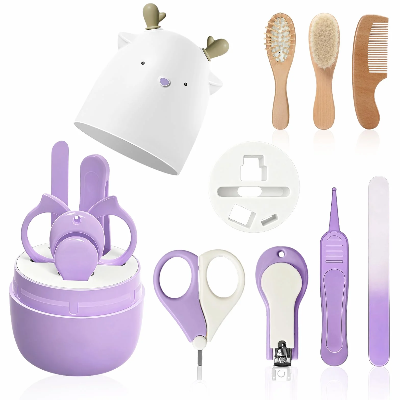 Trousse de Soin Bébé 7 Pièces, Manucure Bébé avec Brosse à Cheveux, Pince à Ongles, Ciseaux pour Nouveau-Nés