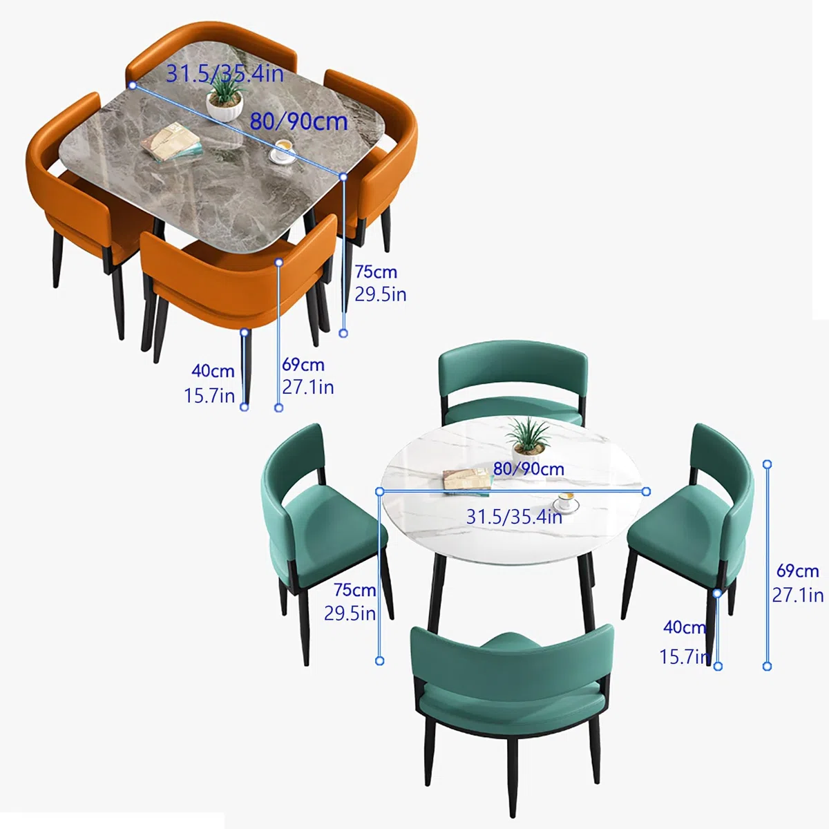 Ensemble Table et chaises Modernes 5 pièces pour 4 Personnes – Mobilier de Cuisine carré/Rond pour Petits espaces – Table de réunion élégante avec chaises pour Salle à Manger – Parfait pour