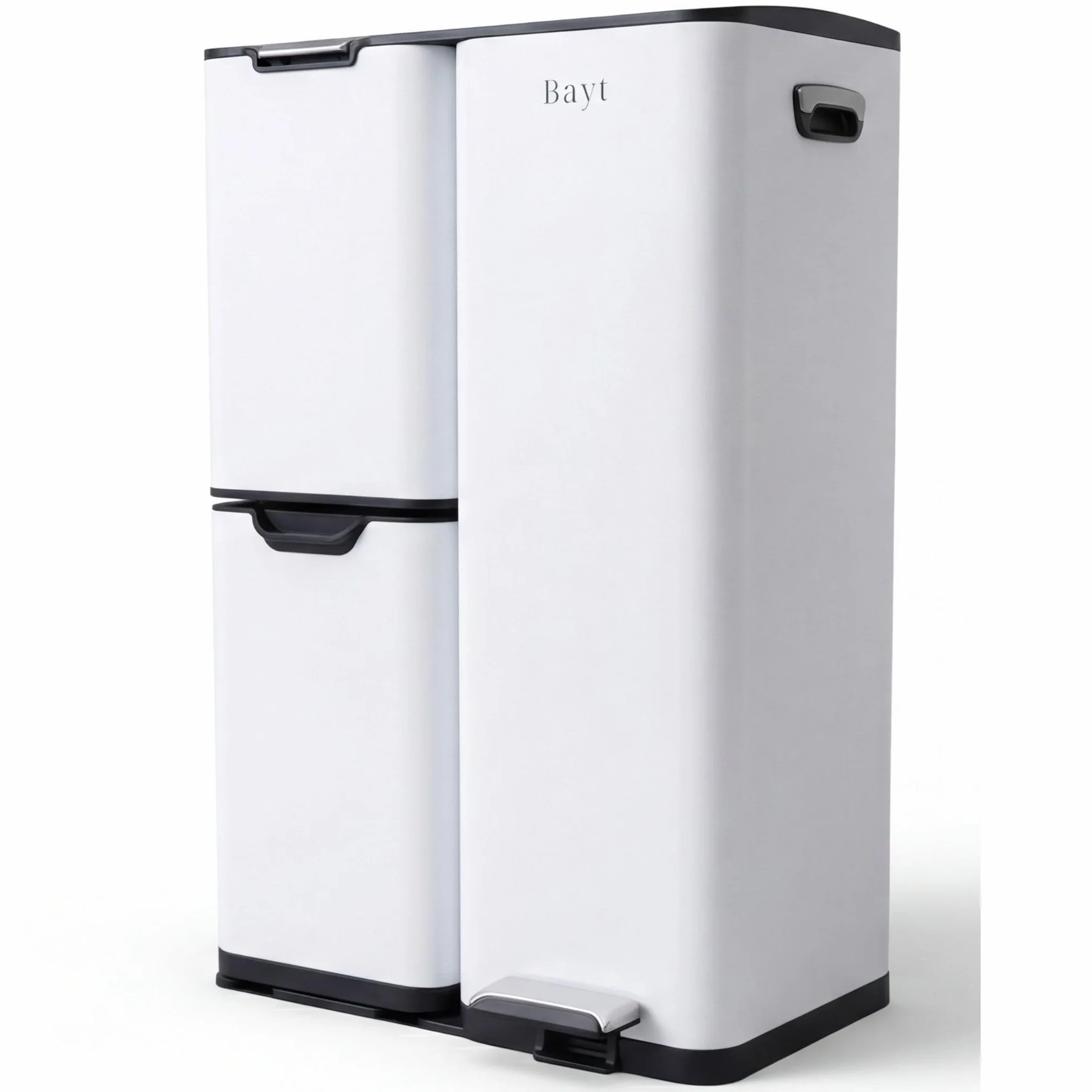 Poubelle Tri Selectif Cuisine 60L Inox 3 Compartiments Anti Odeur Pédale Blanc