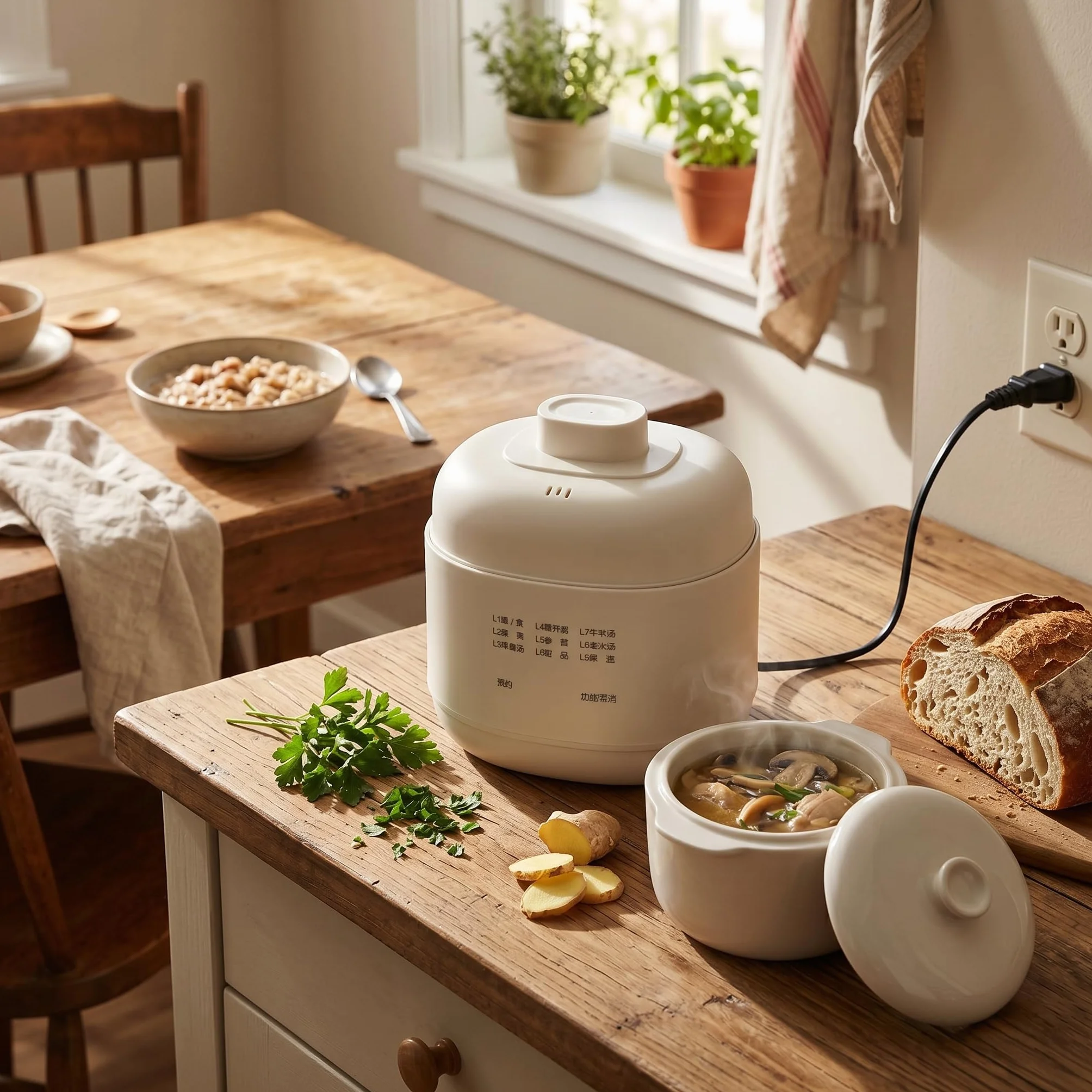 Cuiseur à Soupe en Céramique 1 L avec Maintien au Chaud, Protection Surchauffe, Faitout Électrique