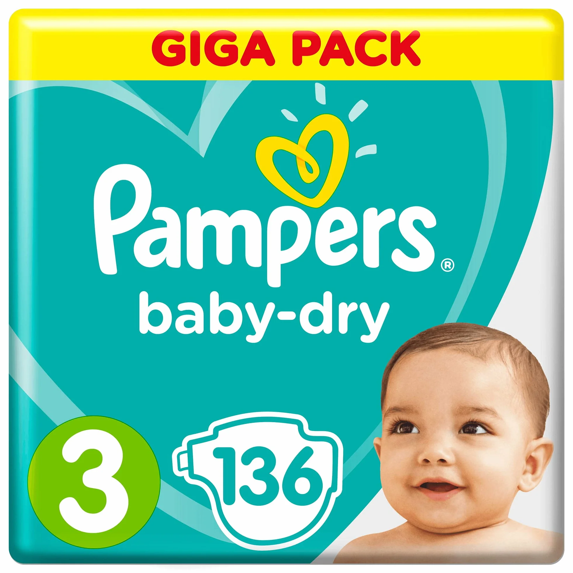 Pampers Baby Dry Taille 3 6-10 kg Mega Plus Pack 136 pièces