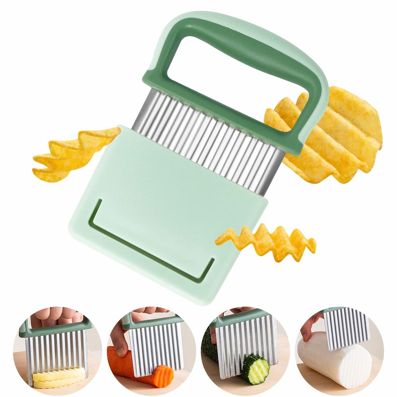 Redamancy Couteau Ondulé à Frites Inoxydable, Coupe Patate, Trancheur à Vague pour Légumes et Fruits