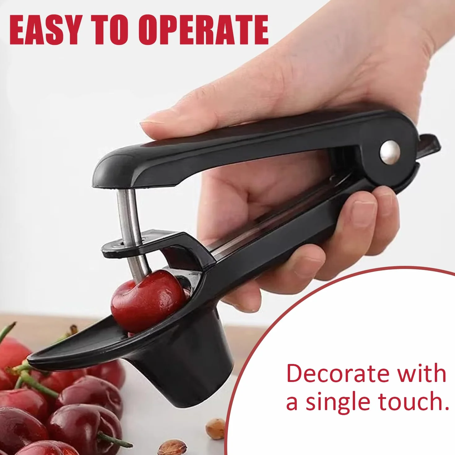 Dénoyauteur Cerises Manuel en Acier Inoxydable - Snocciolateur pour Olives & Fruits à Noyau, Outil pour Confiture et Desserts (Noir)