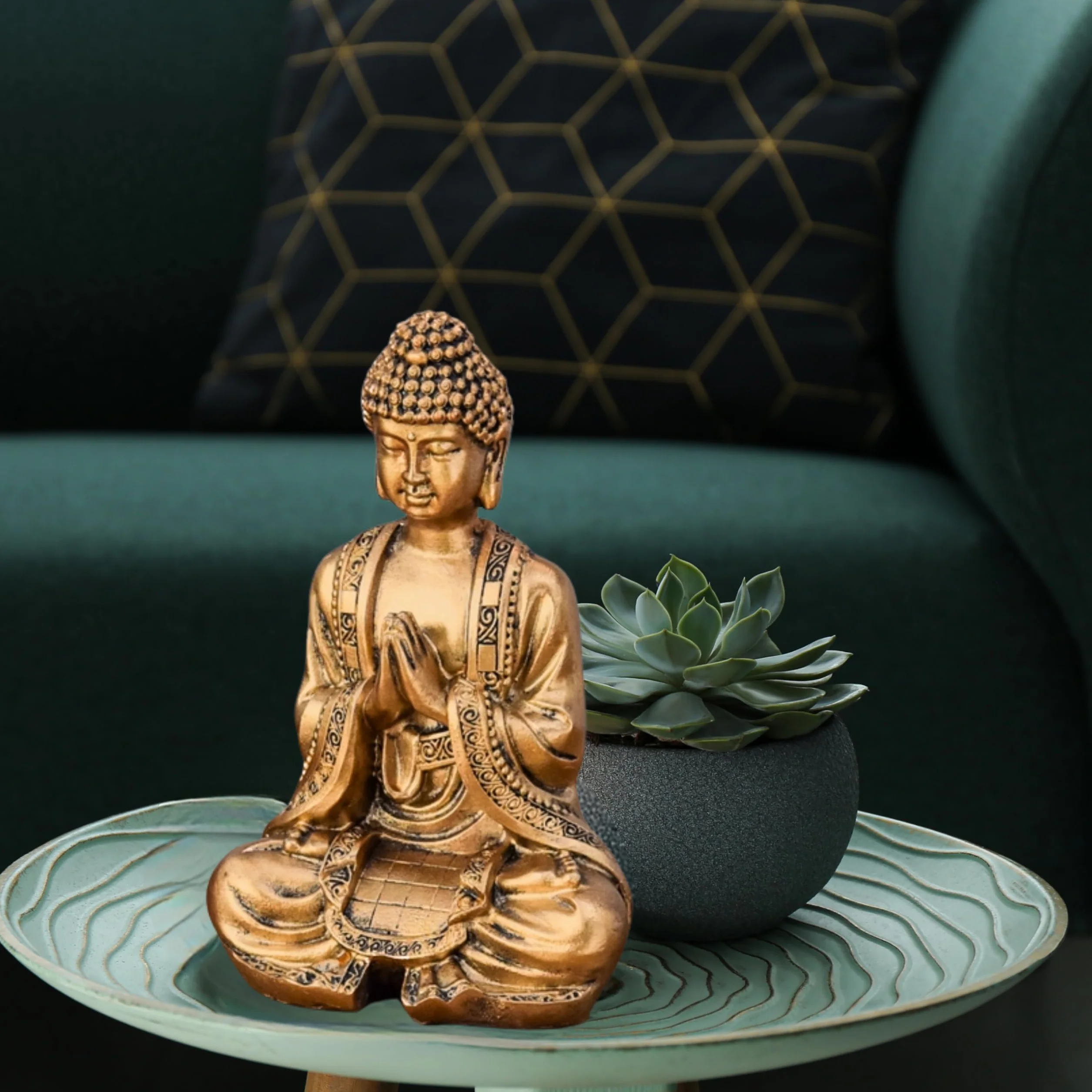 Statue Bouddha Or Méditation 12cm Zen Feng Shui Décoration Intérieur