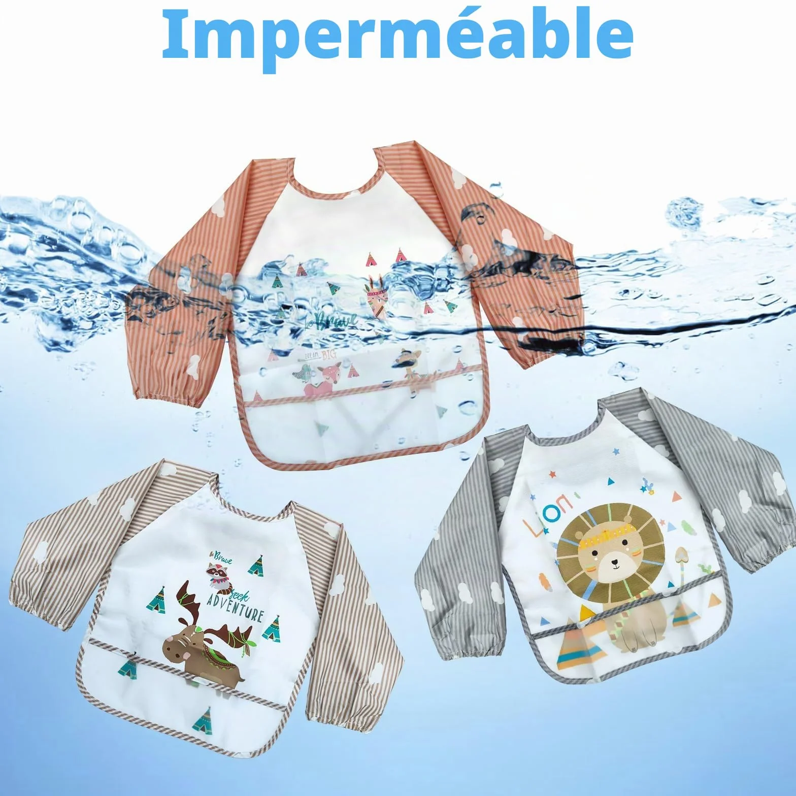 Bavoir bébé manches longues imperméable LISOPO 6 mois à 3 ans