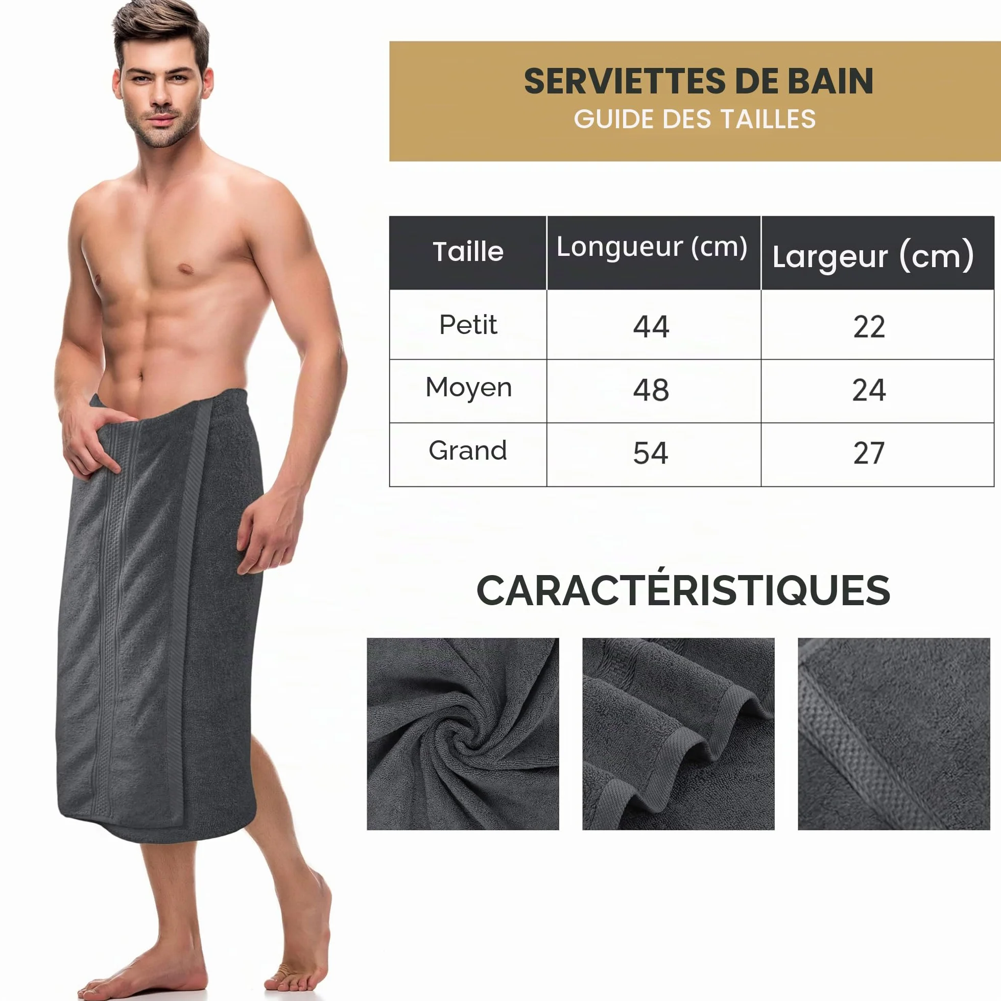Serviettes de Bain Utopia Lot de 4 (69x137 cm) 100% Coton filé à l'anneau Gris