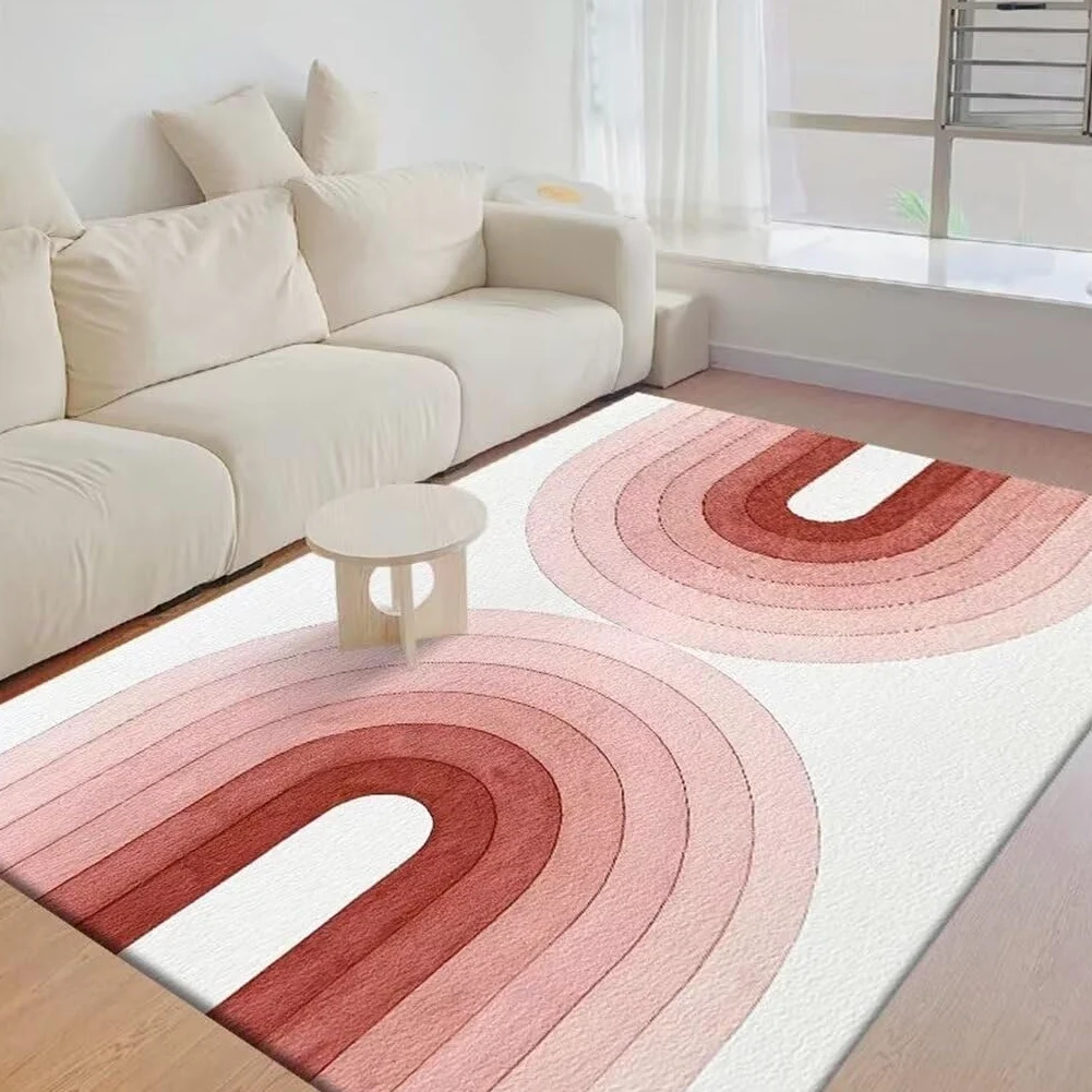 Tapis Chambre Enfant Deco Chambre Fille Ado Tapis D'Intérieur Rose Blanc pour Chambre À Coucher, Rectangulaire, Antidérapant Decoration Salon Moderne 100X200Cm 3Ft 3.4''X6Ft 6.7''