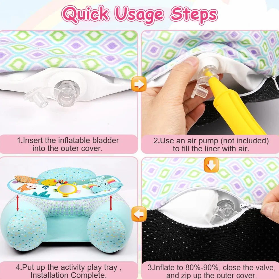 Siège Gonflable pour Bébés 3 Mois+ Soutien du Dos Bleu