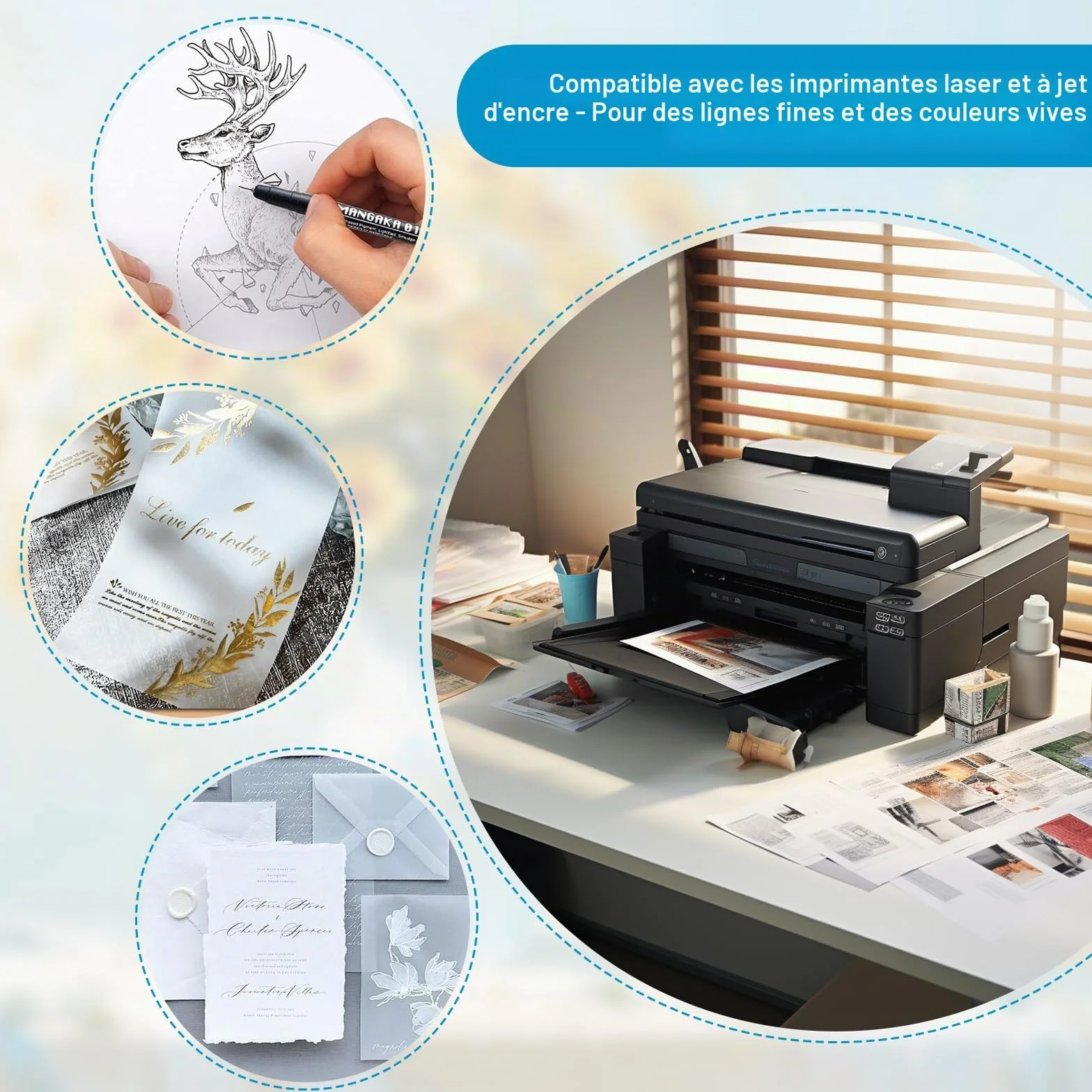 Kievano Papier Calque A4 110 g/m² 100 Feuilles Papier Transparent Épais pour Imprimante Jet d’Encre & Laser