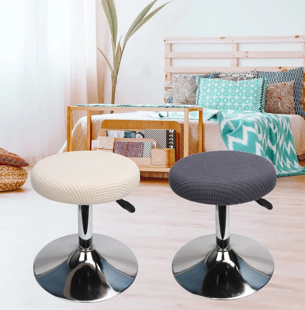 Housses de tabouret rondes Lot de 2, 30-40 cm, élastiques, lavables, blanches