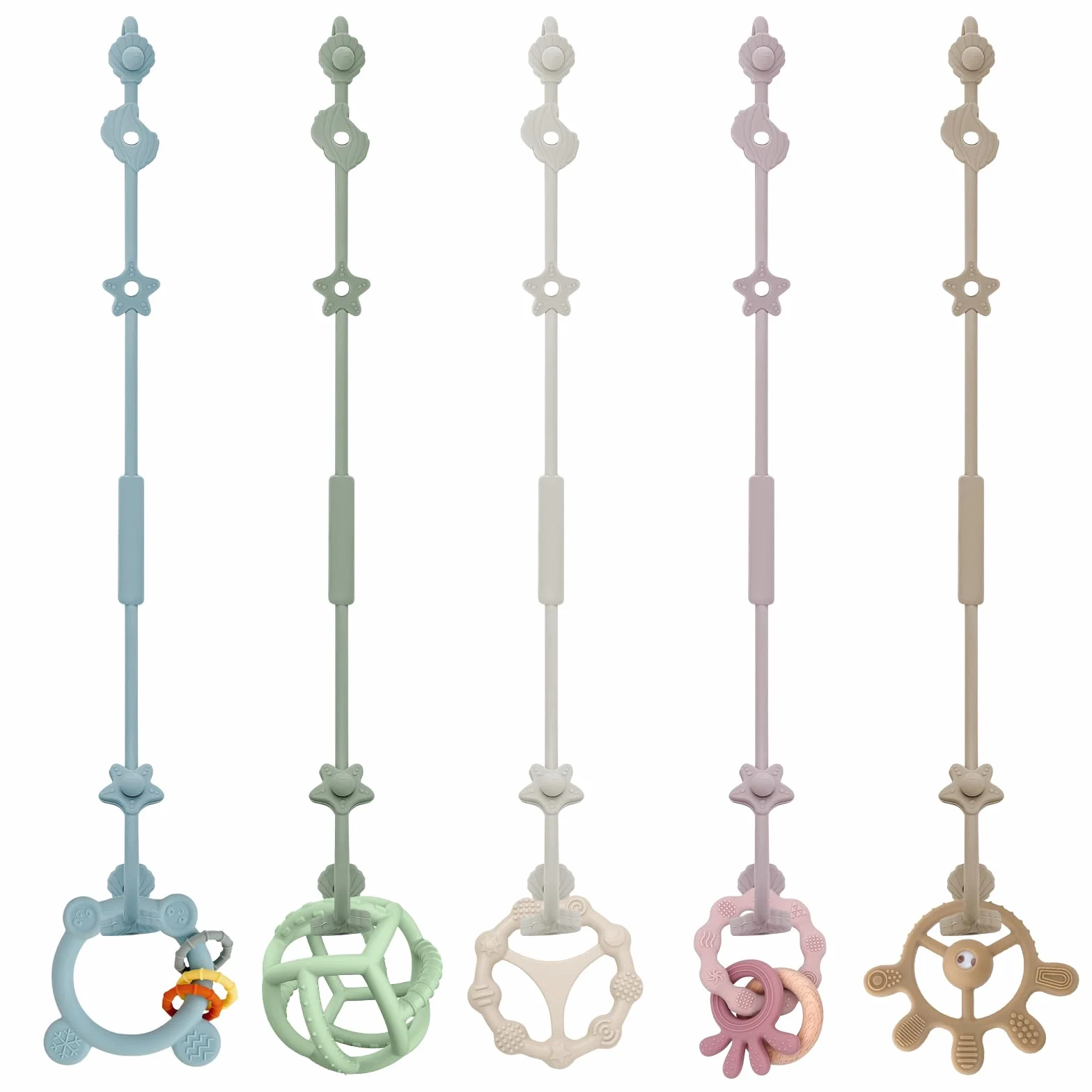 Lot de 5 attache-tétines en silicone avec clip réglable - Chaîne de poussette - Sans BPA