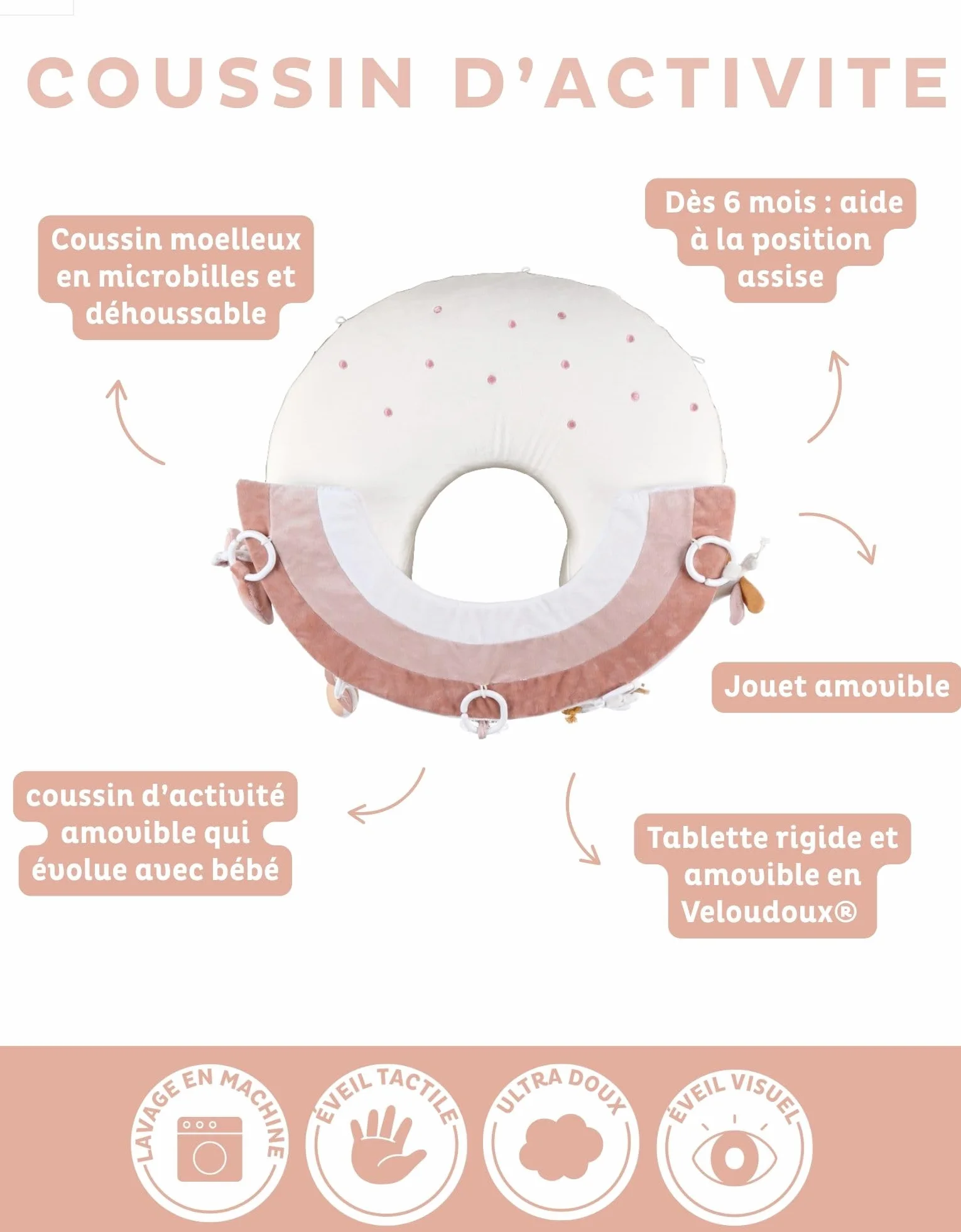 Noukie's Coussin d'activités en Veloudoux Popsie Gigi & Louli