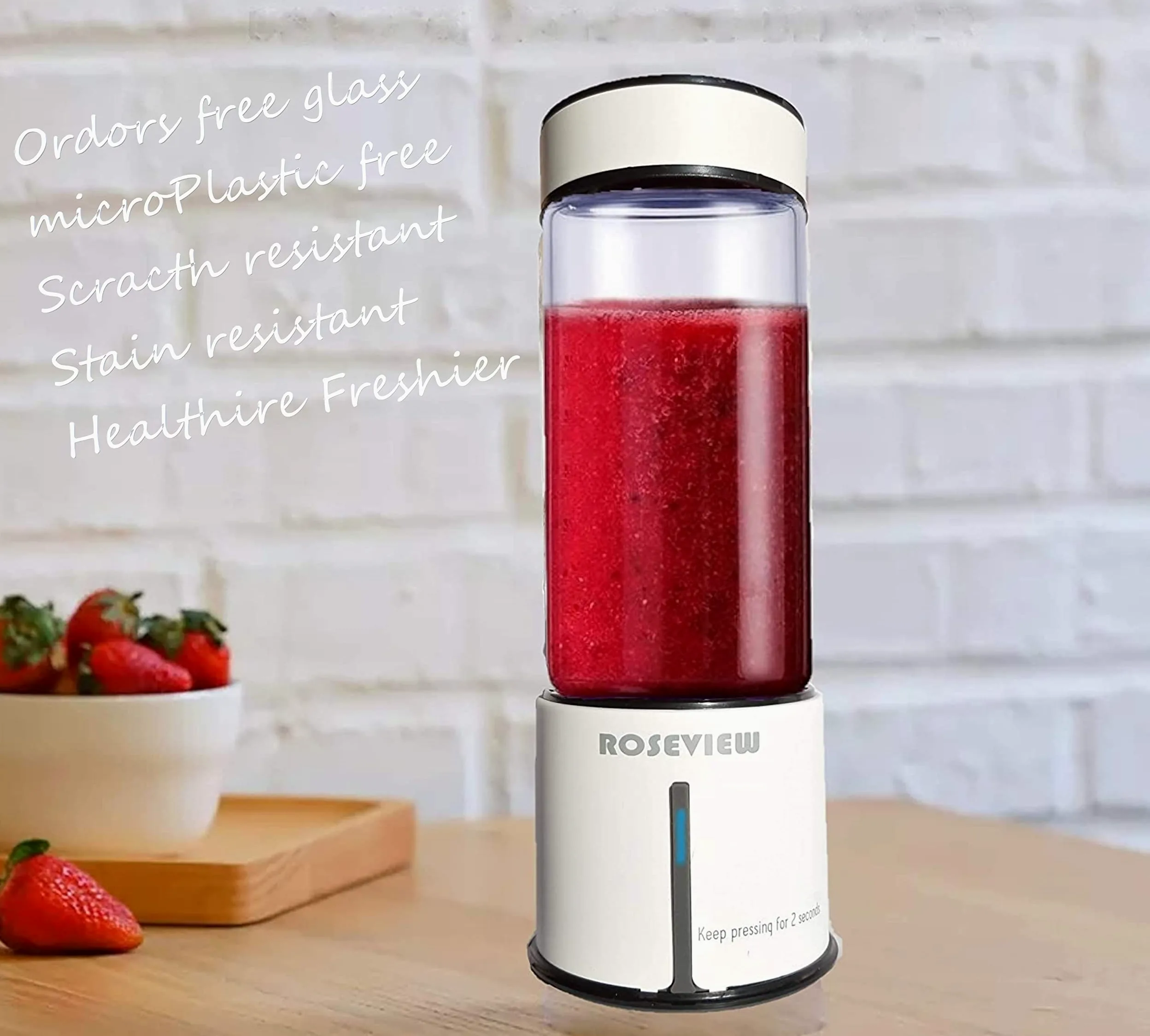 Mixeur à smoothie portable ROSEVIEW Bouteille en verre rechargeable par USB Mini presse-agrumes 2 mélanges sans fil Machine à smoothies personnels Mélangeur de fruits
