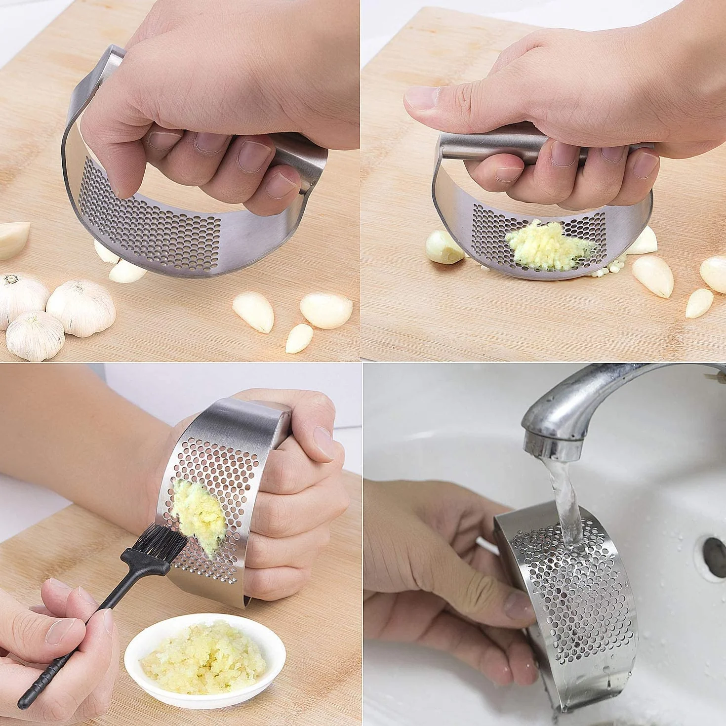 Sinnsally Presse Ail Manuel en Acier Inoxydable, Découpe Ecrase Ail, Garlic Press Rocker