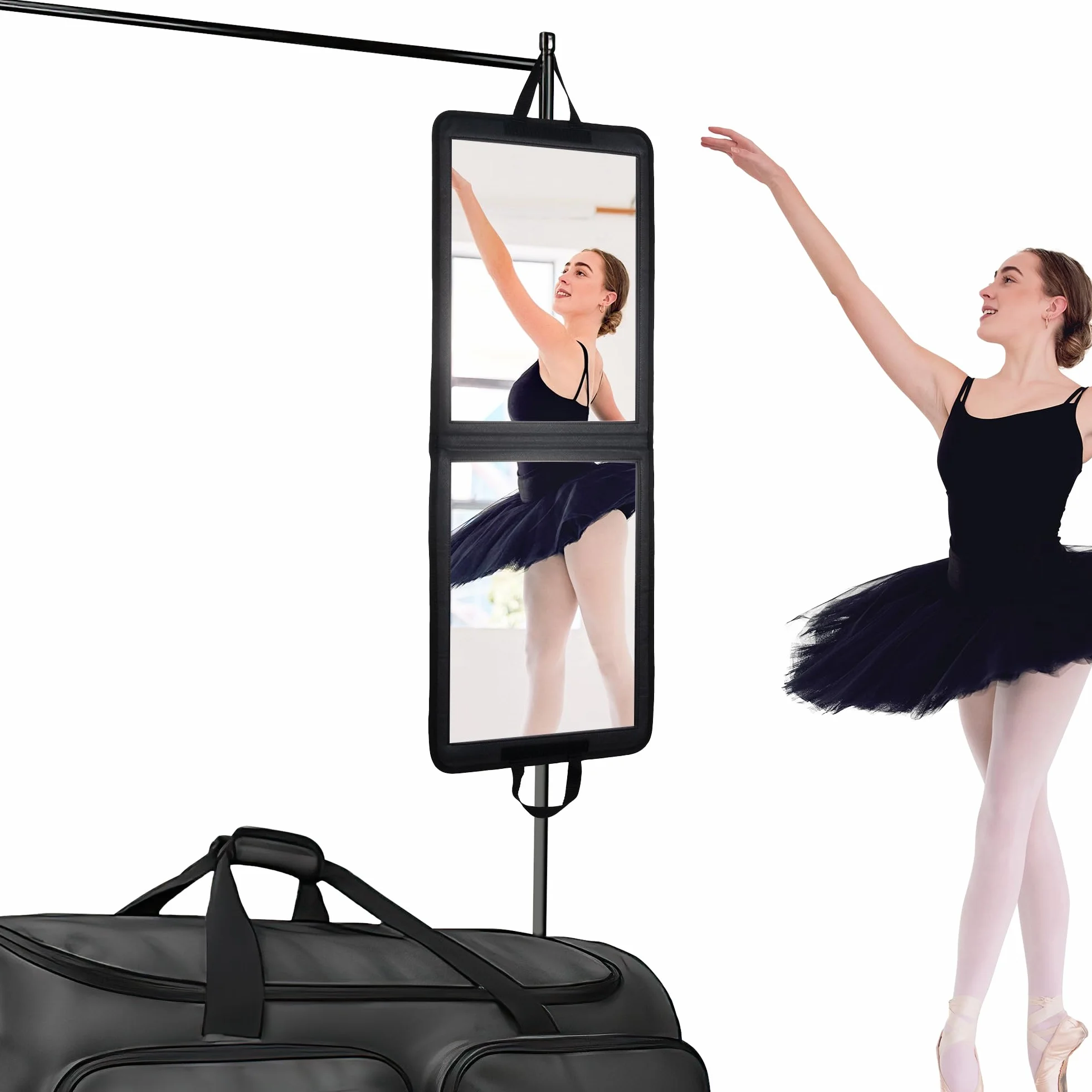 Miroir pliable portable pleine longueur, 32in x 13in / 32in / 81,3 x 33 cm, noir – Miroir à suspendre pour camping, voyages, danseurs