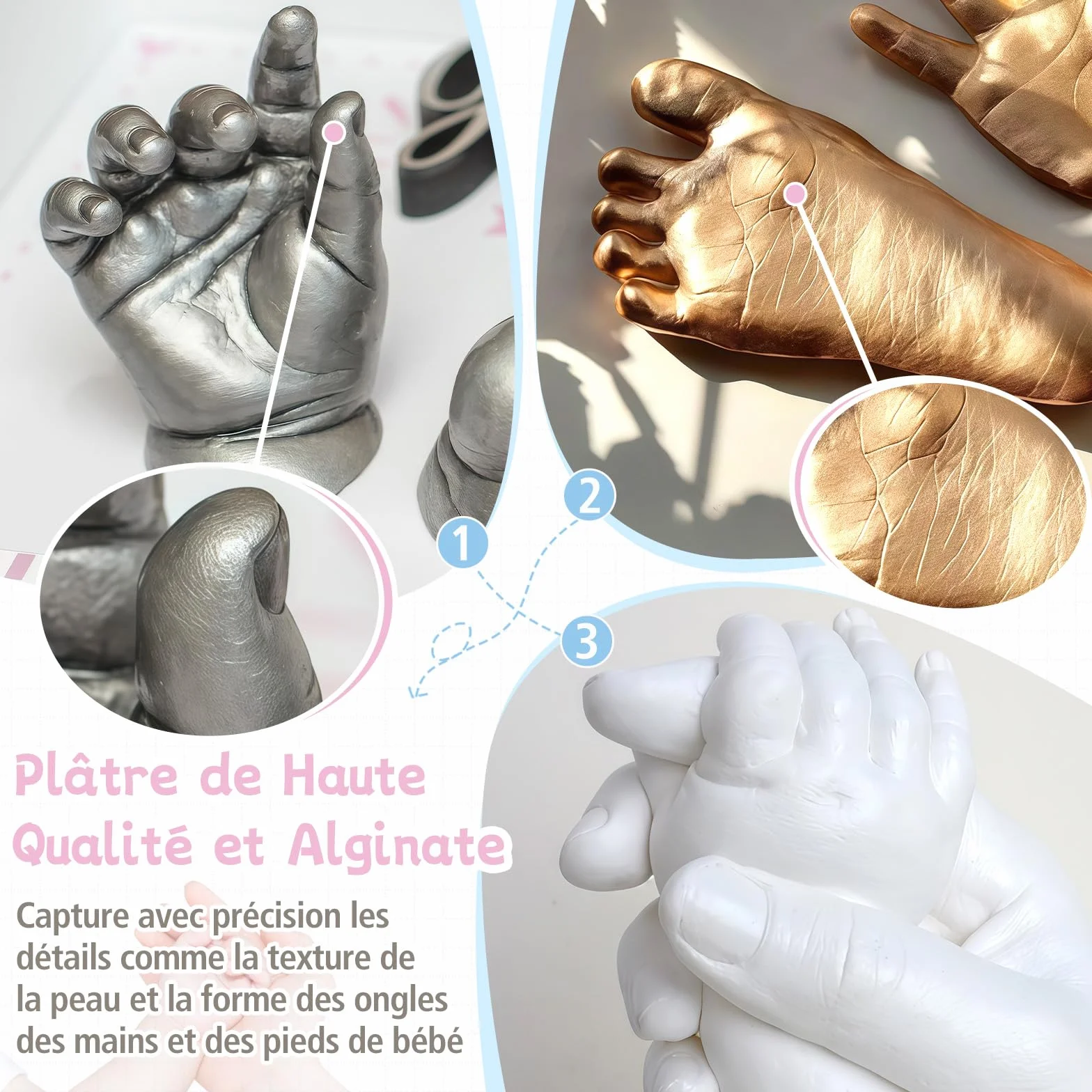 Taricor Kit de Moulage de Main Empreinte Bebe 3D Non Toxique avec Alginate et Poudre de Moulage