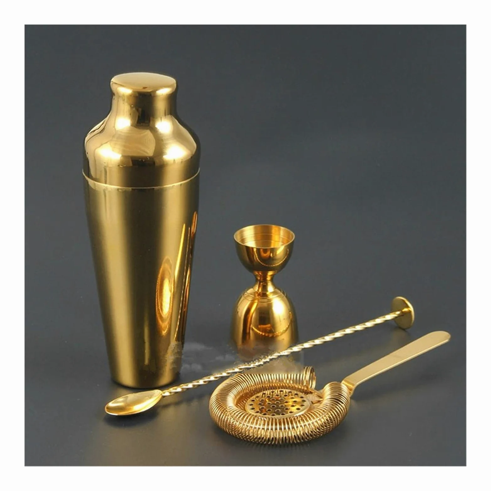 Shaker Cocktail Cocktail Shaker Bar Set Shaker Barware Set 4 Pièces Kit de Barman Comprend Shaker, Jigger, Tools de Barre Professionnelle Shaker & Spoon Set à Cocktail (Color : Gold Set)