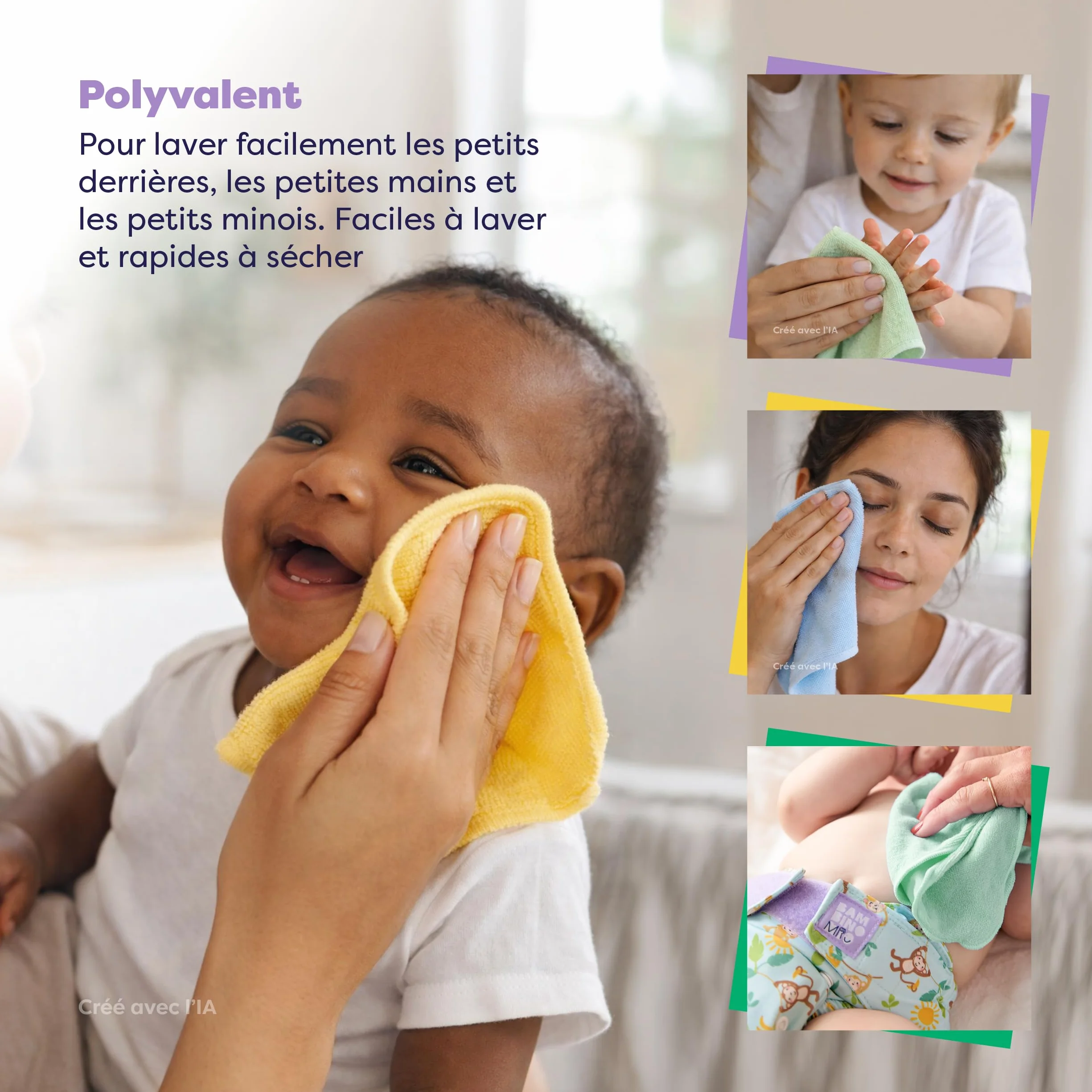 Bambino Mio Lot de 10 Lingettes bébé réutilisables PASTELS lavables peaux sensibles séchage rapide résistantes