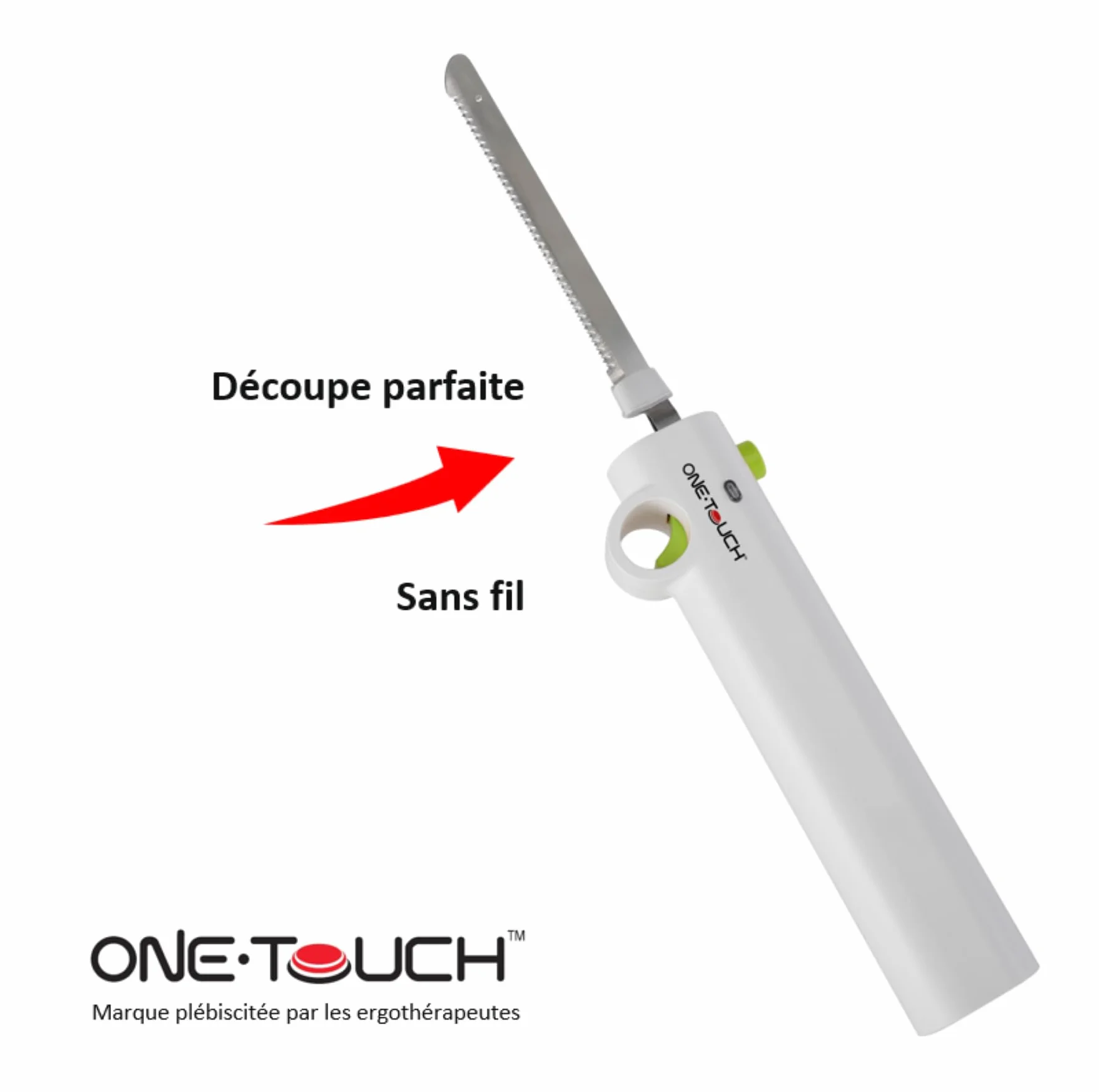 Couteau Électrique Sans fil ONE TOUCH KC157 – Découpe Rôtis, Volaille, Pain – Maniement Facile et Sécurisé