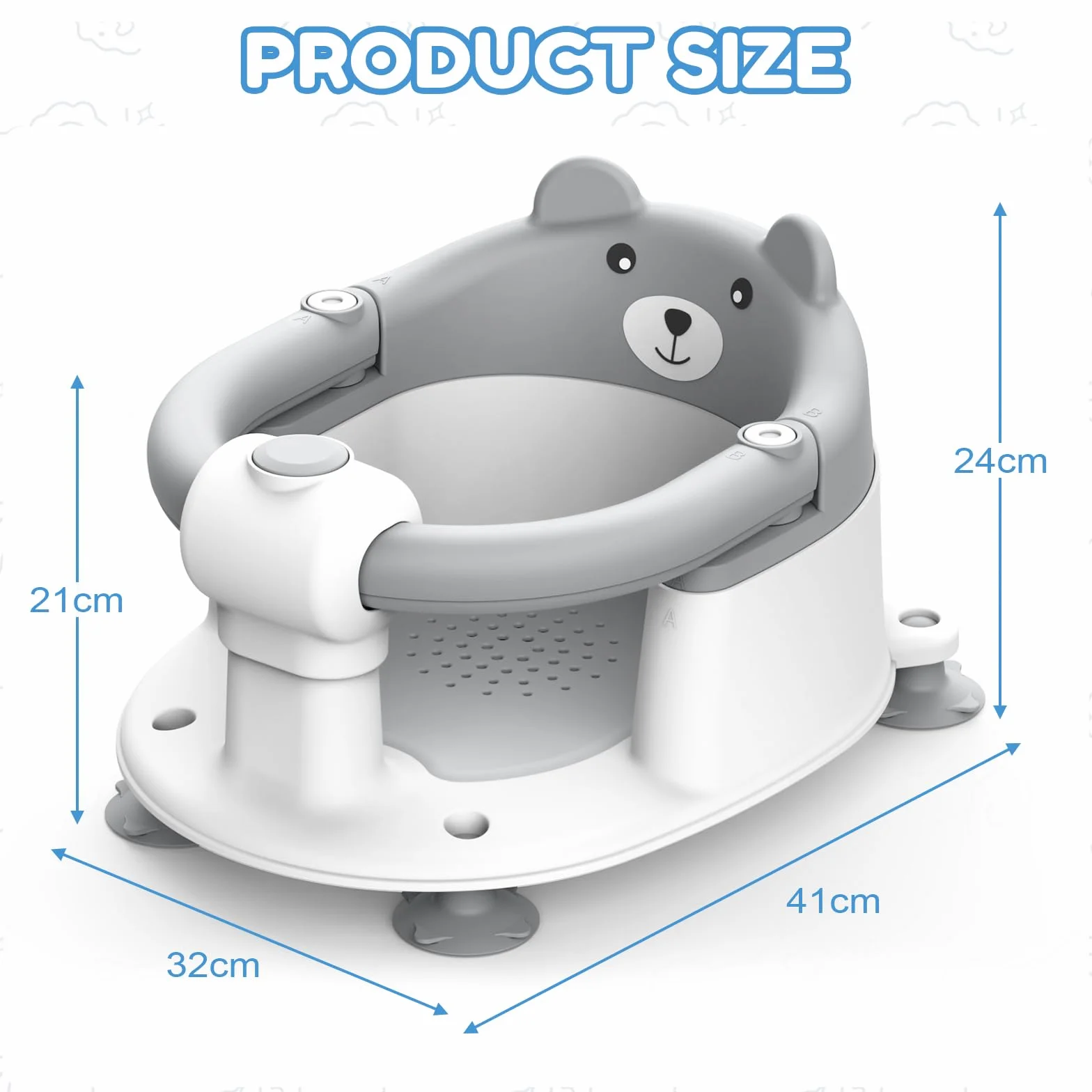 Siège Bain Ergonomique Bébé 6 Mois avec Ventouses Gris Ours