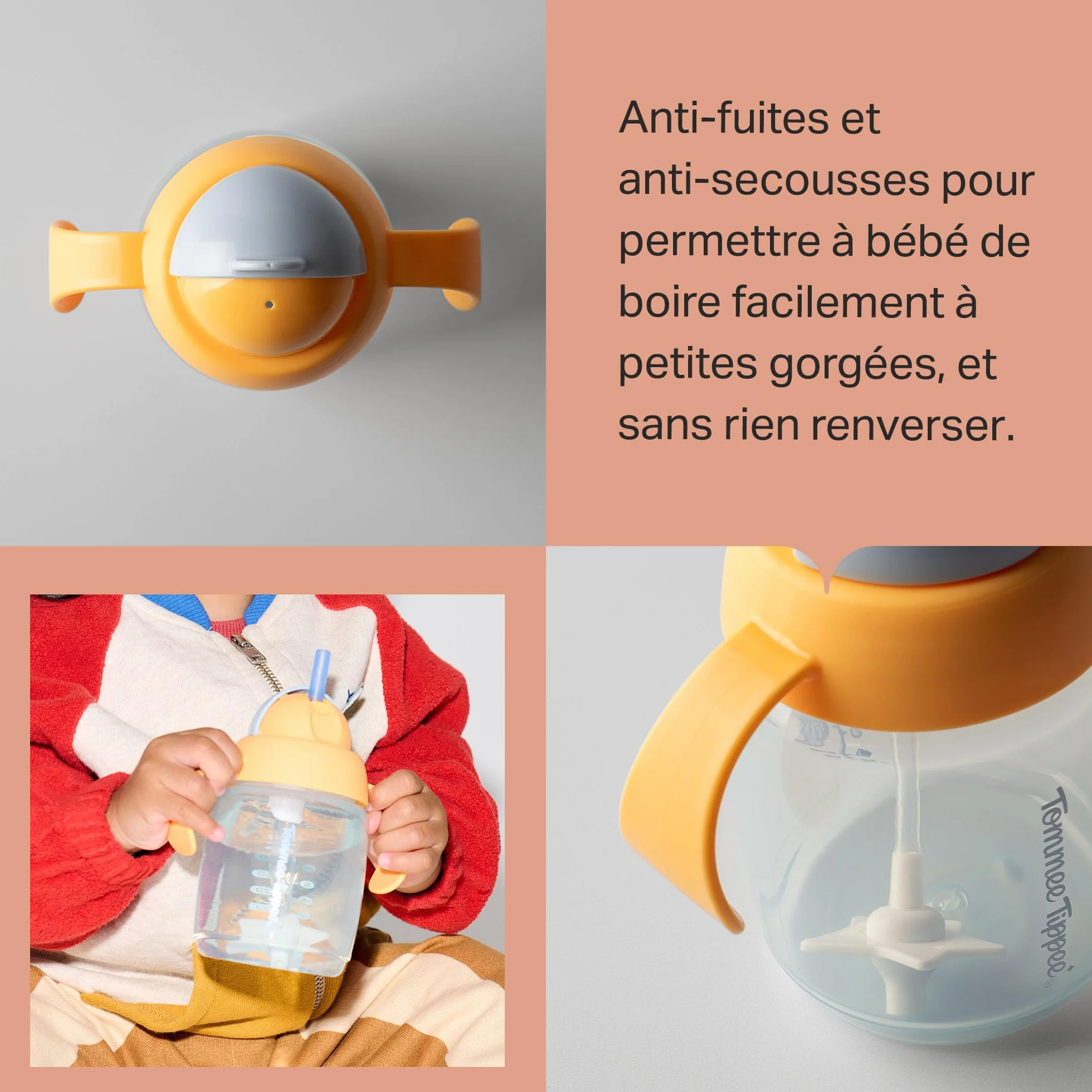 Tommee Tippee Tasse à paille d'apprentissage 240ml pour nourrissons 6 mois+ avec paille lestée silicone poignées Bleu Orange x2