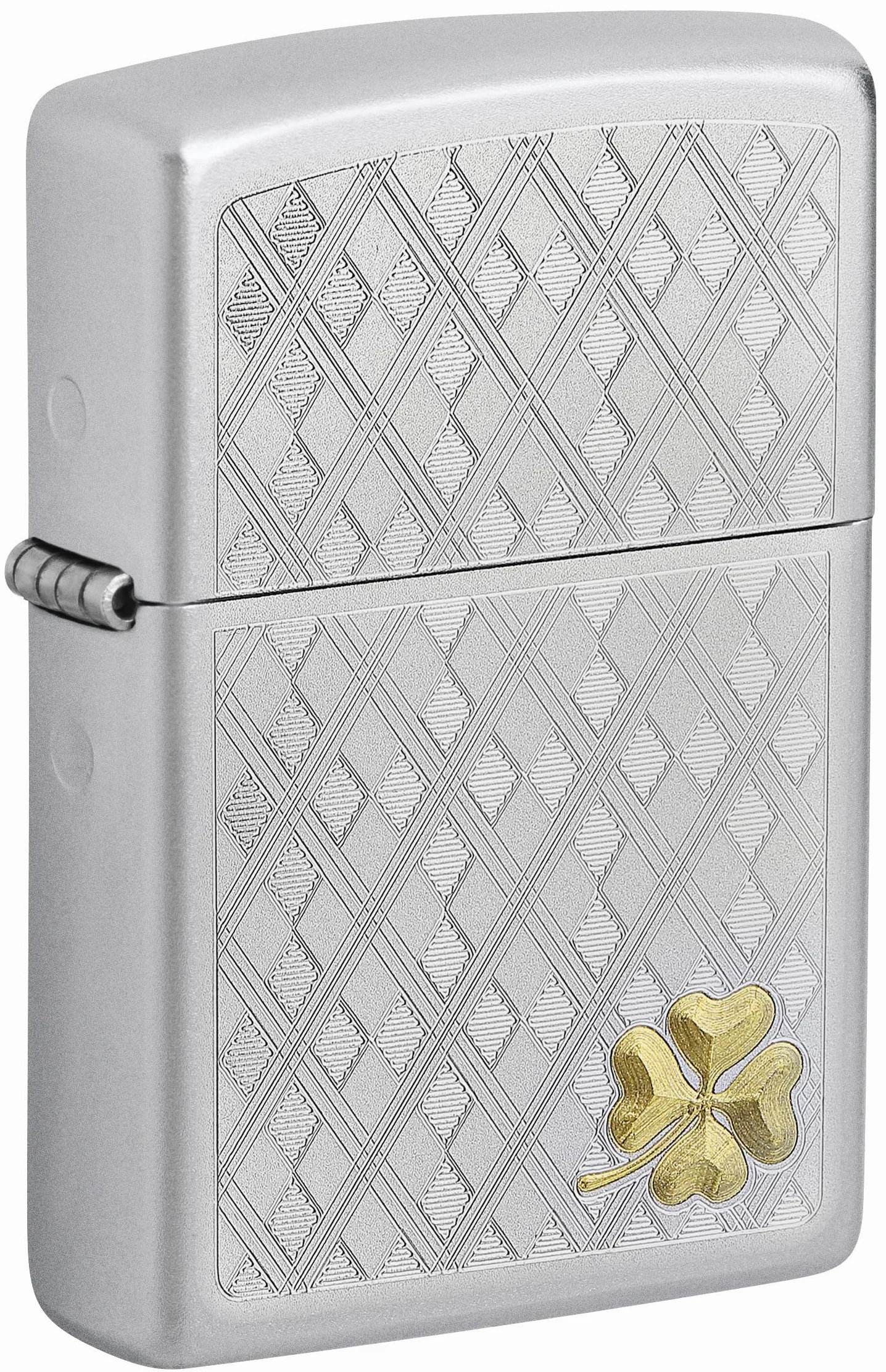 Zippo - Briquet Tempête Motif Trèfle Argyle, Chrome Satiné, Impression Auto Bicolore, Rechargeable, Réutilisable, Résistant Au Vent, Coffret Cadeau, Fabriqué Aux États-Unis