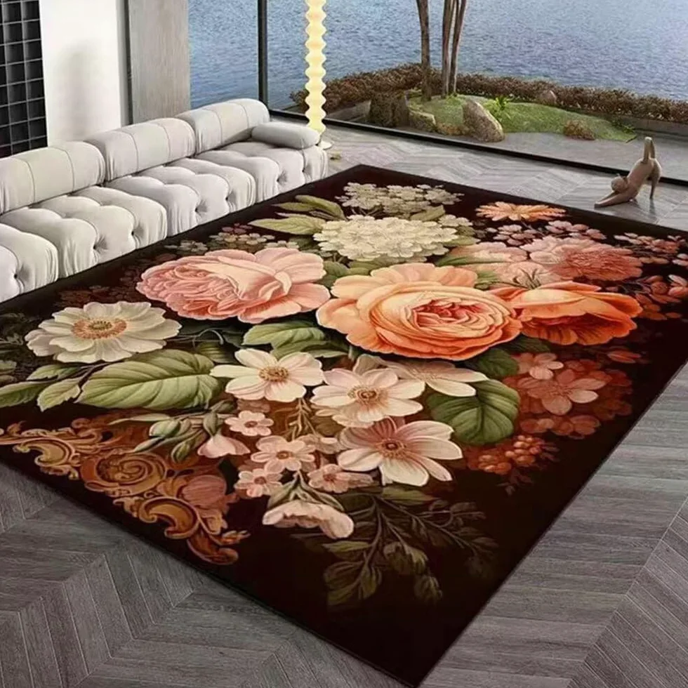 Chambre Ado Fille Decoration Chambre Tapis de Salon Rose décoration Florale Match décontracté Super Confortable Doux Carpette Chambre 90X150CM