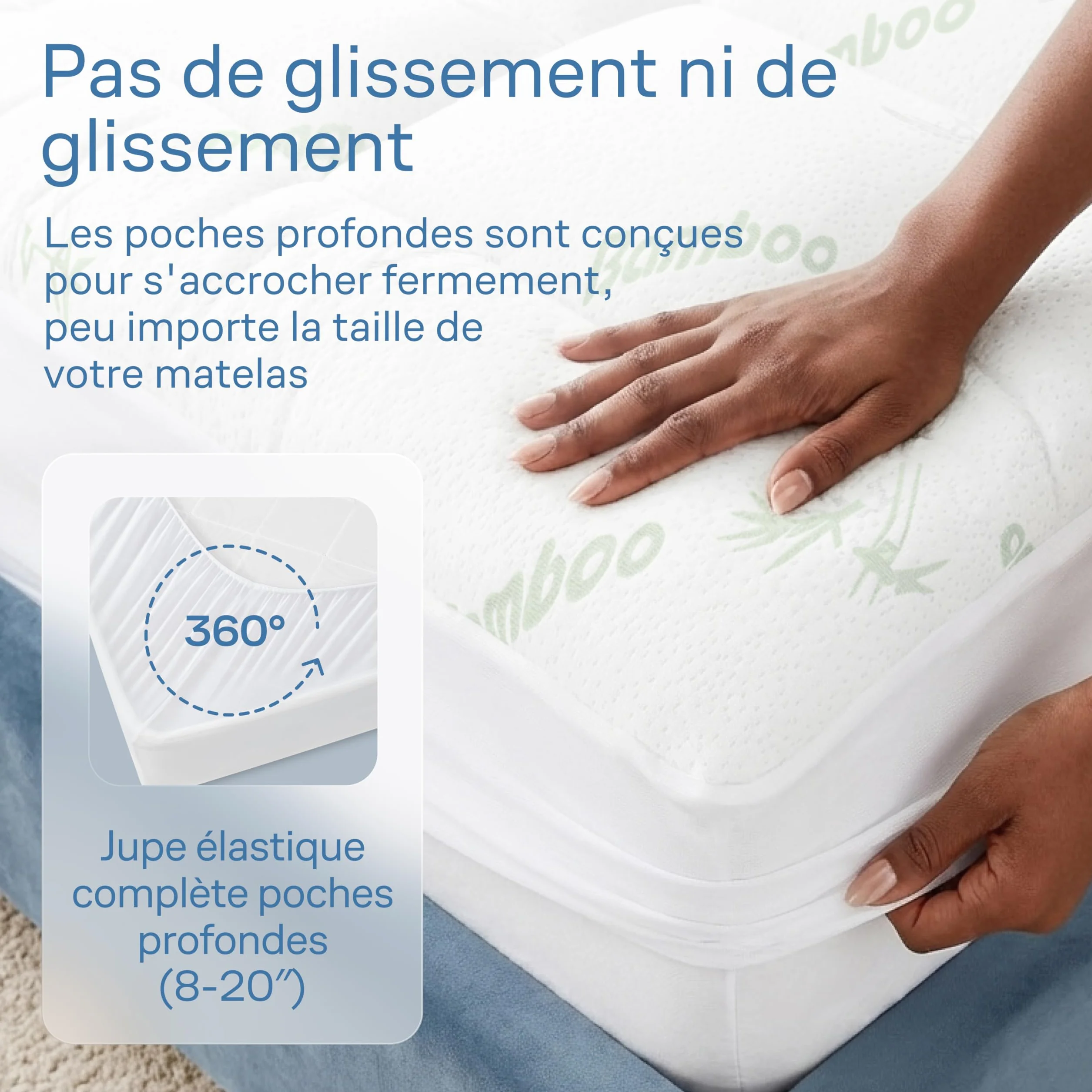 Protège-Matelas Ultra-Doux en Viscose de Bambou 140x190 cm Respirant Rafraîchissant Poches Profondes