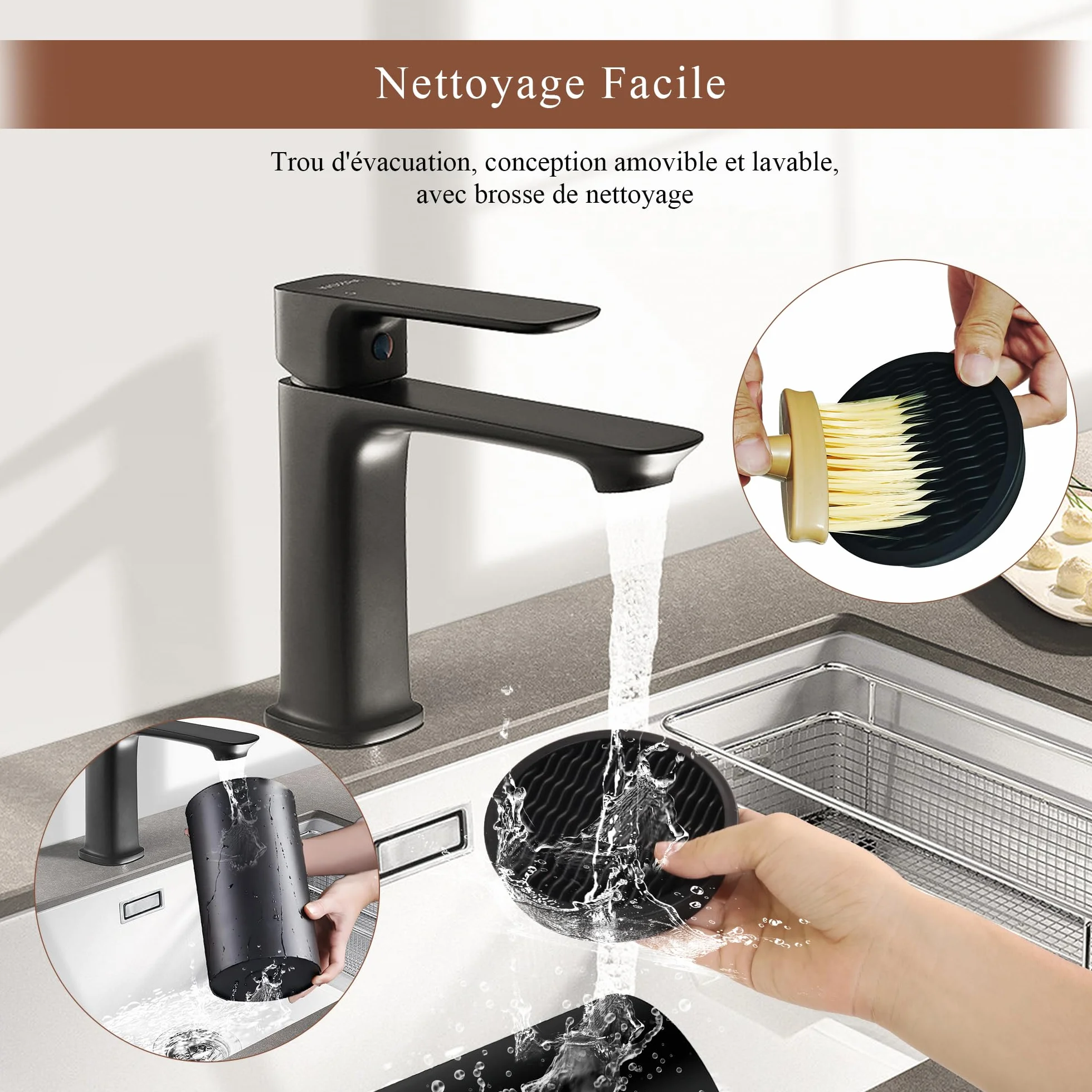 Bloc Couteaux Cuisine Vide Noir Design Ondulé avec Support Porte 20 Couteaux Antidérapant et Ventilé