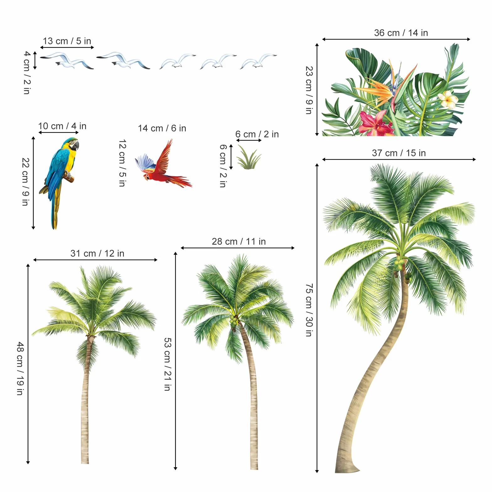 Decalmile Autocollants Fenêtre Palmier Tropical Anti-Collision Stickers Vitre