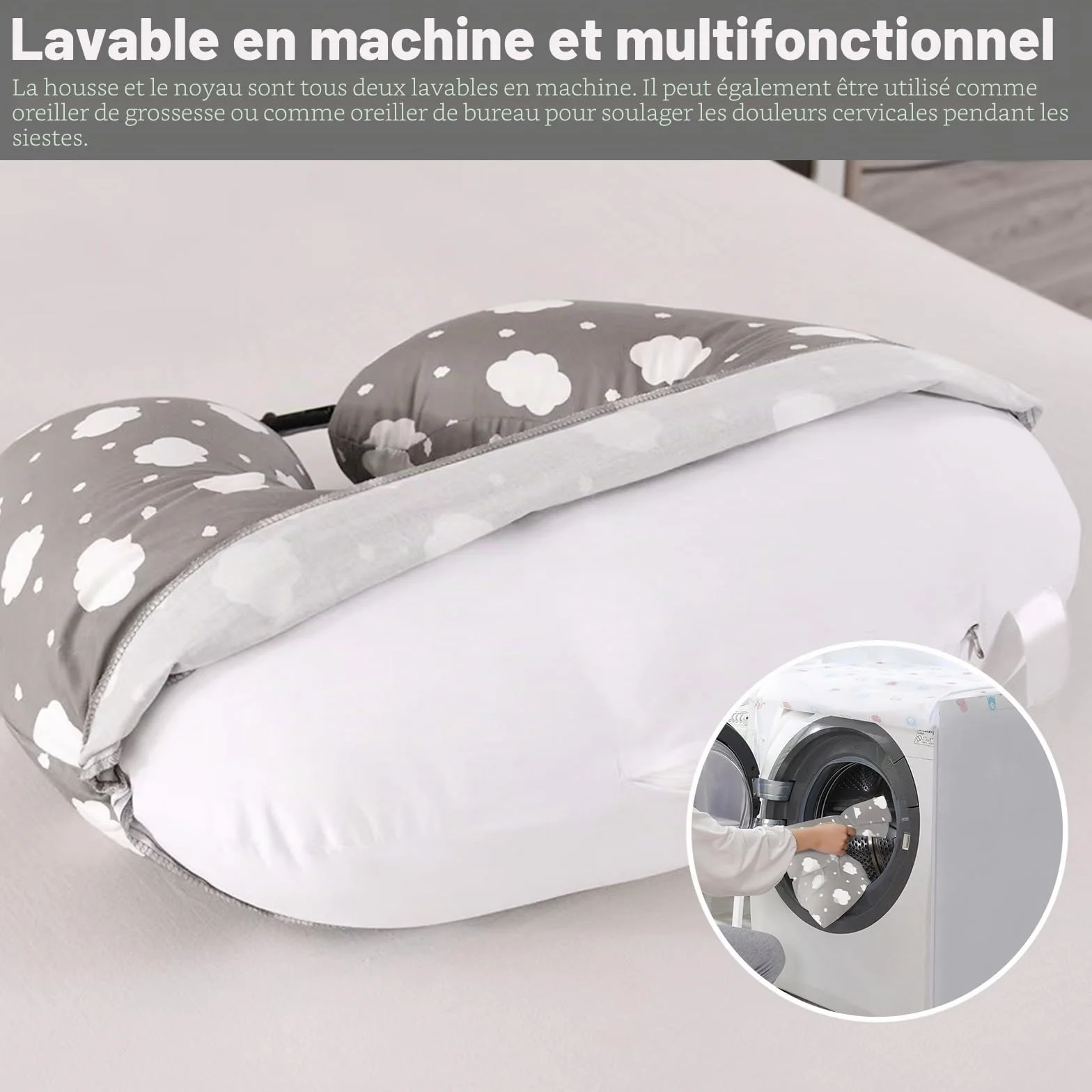 Labtec Coussin d'allaitement multifonctionnel pour bébé avec sangle de taille réglable, housse amovible 100 % coton