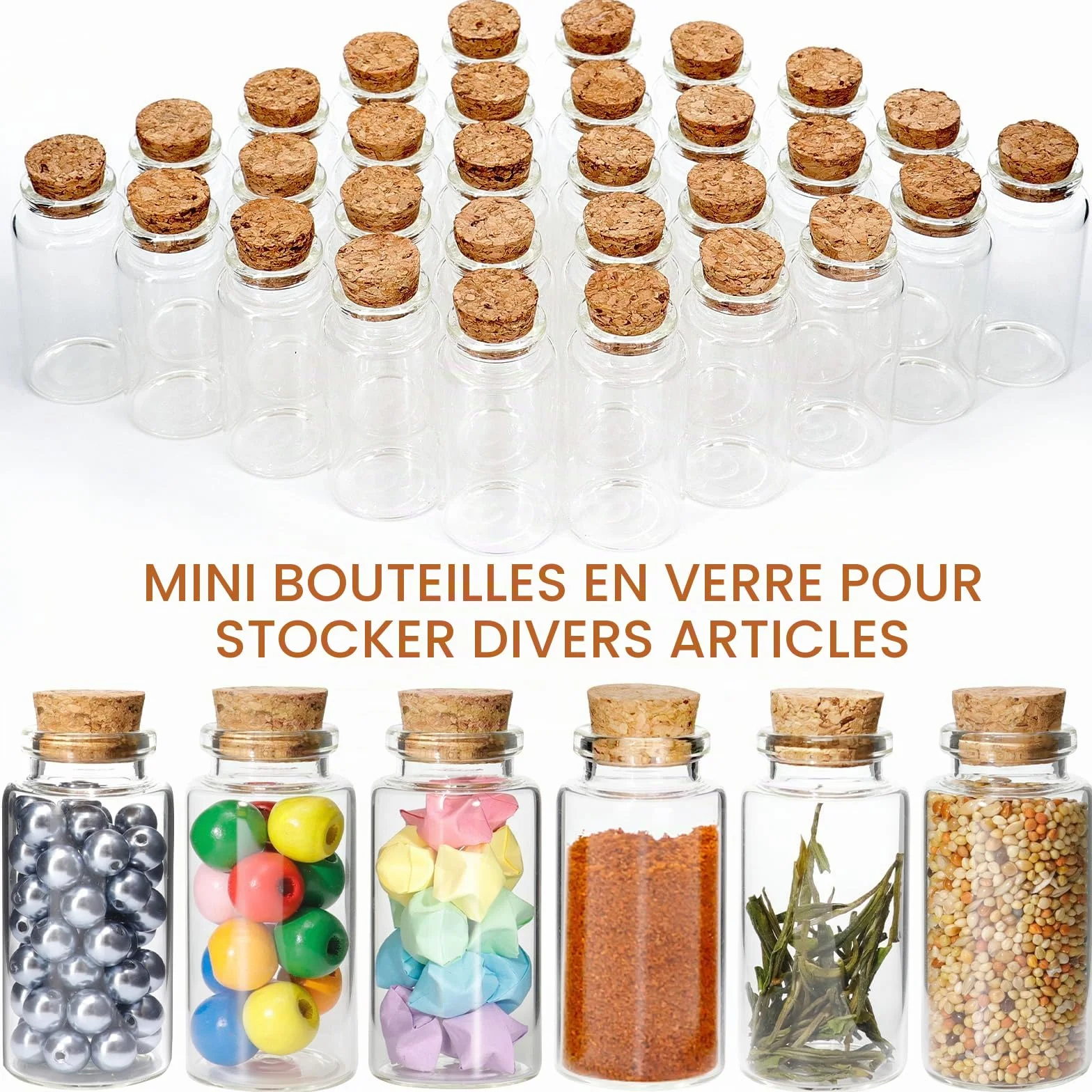 Mini bouteilles en verre 25ml avec bouchons en liège, flacons vides pour épices, mariage, décoration