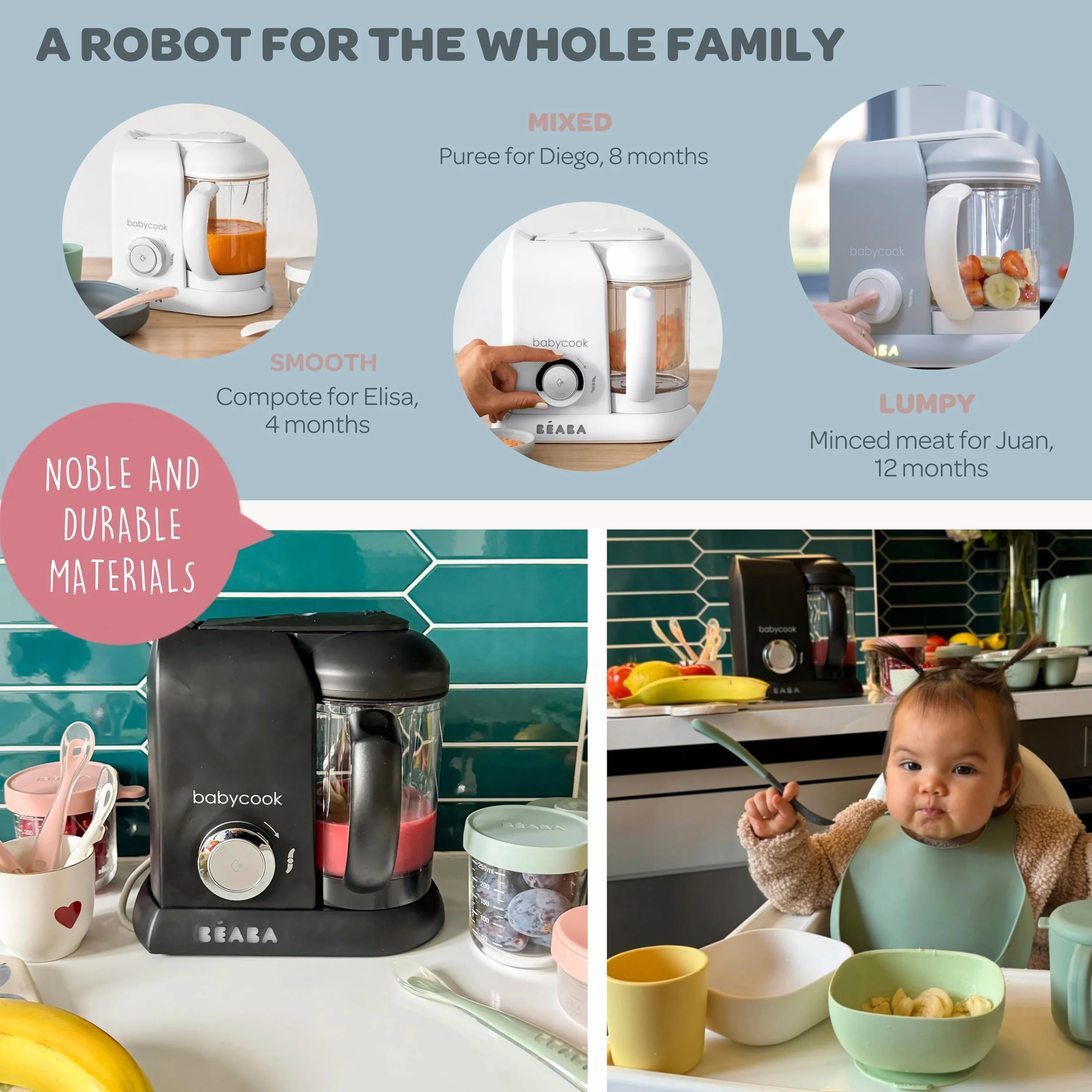BEABA Babycook Solo Robot Mixeur Cuiseur Vapeur 4 en 1 Bébé Black Edition
