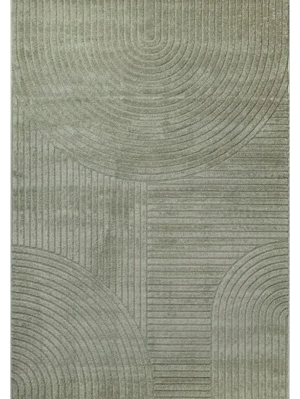 Tapis Moderne à Relief Graphique avec Texture sculptée et Lignes arrondies - Dimension 80x150 cm, Couleur Vert
