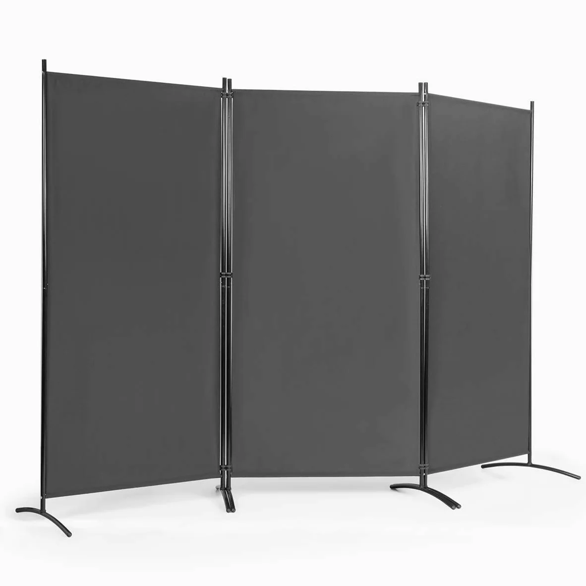 FANTASK Paravent Mural à 3 Panneaux - 260 x 183 cm - Pliable - avec Dessous réglables - en métal et Polyester - pour la Maison, Le Bureau, la terrasse - Gris