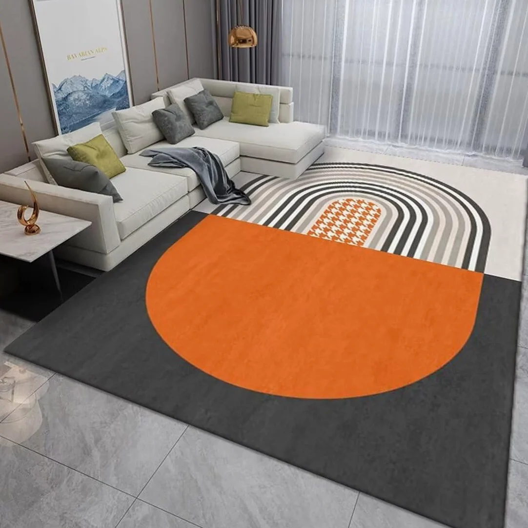 Tapis, Coussinets Et Protecteurs Tapis De Sol Salon Tapis de canapé rectangulaire au Design géométrique Gris Orange Facile à Entretenir Tapis Jeu Bebe 80X200CM