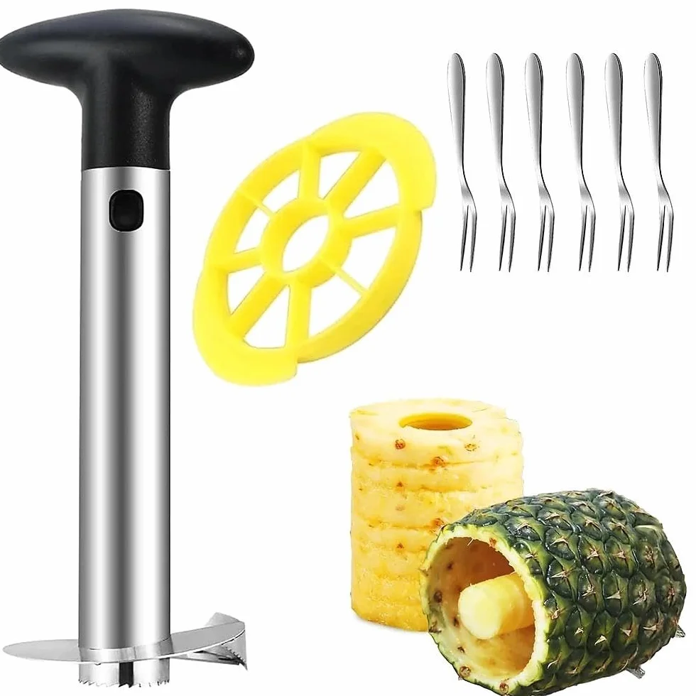 Coupe Ananas 2ème Génération, Éplucheur Ananas Set Outil Cuisine 8 Pièces Acier Inoxydable