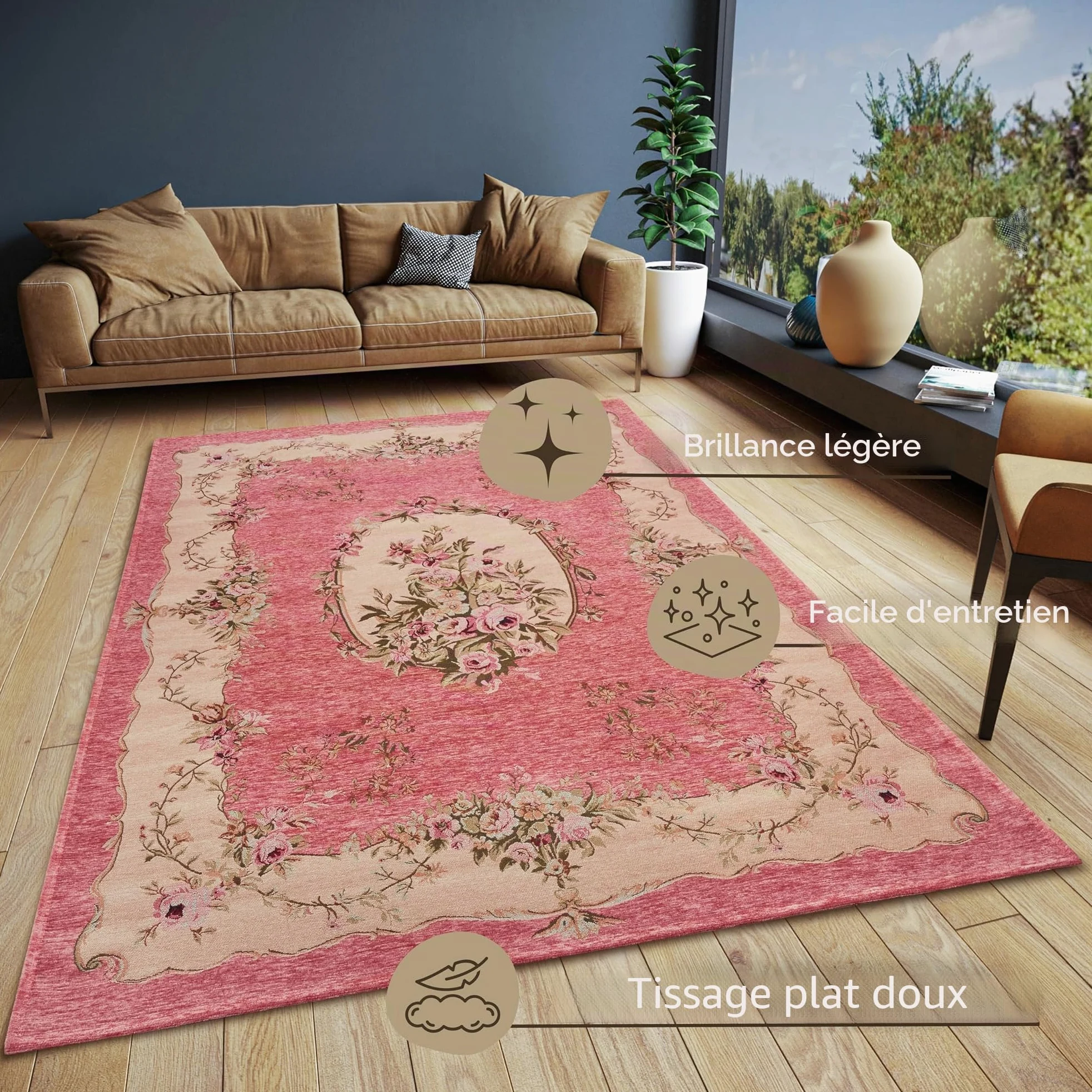 Hanse Home Asmaa Design - Tapis Oriental - Tissé à Plat - Motif Floral Vintage - Dessous antidérapant - Tissé de qualité supérieure - pour Salon, Chambre à Coucher, Salle à Manger, Couloir - Rose