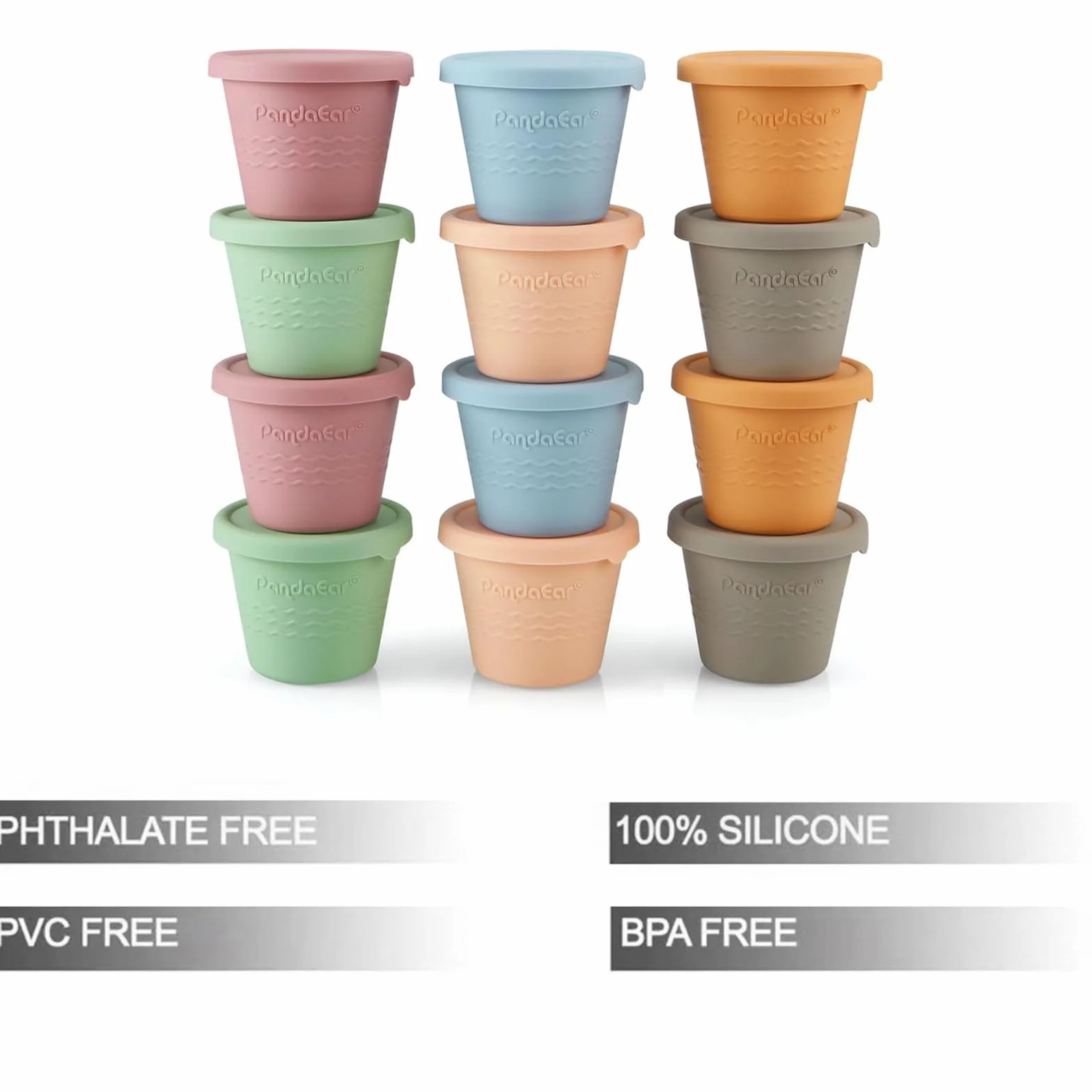 PandaEar Lot de 12 Contenants de Stockage en Silicone pour Aliments pour Bébés 120 ml Récipients Réutilisables