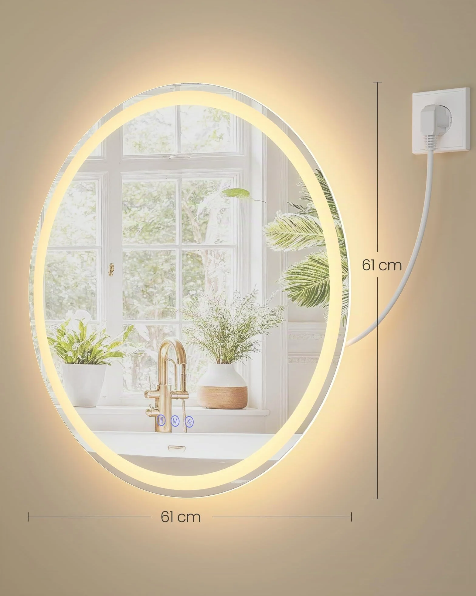 SONGMICS Miroir de Salle de Bain avec Éclairage Anti-buée 61 cm Blanc Nuage LWM211WC02