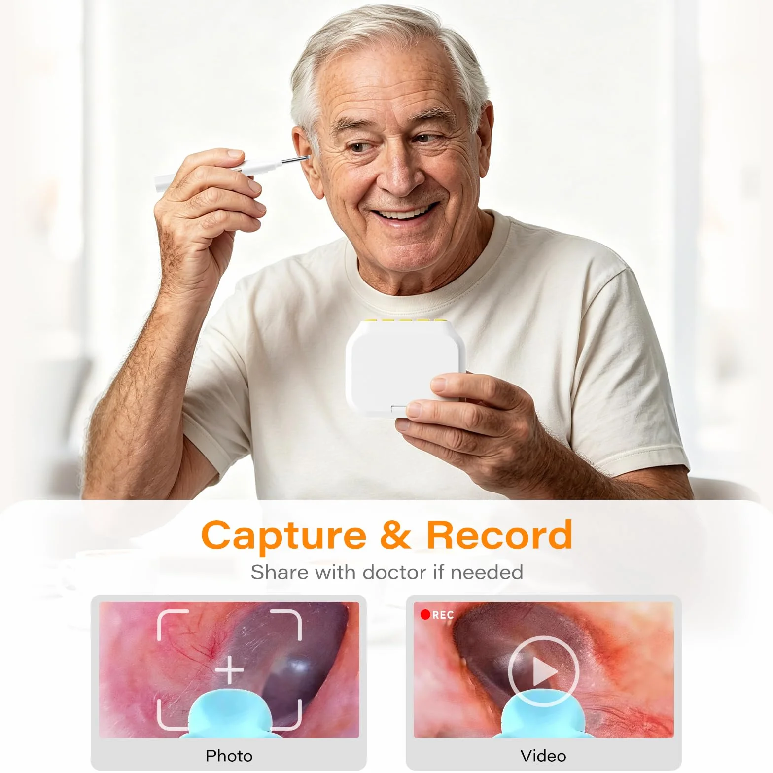 Otoscope Cure Oreille avec Écran Intégré et Gyroscope, Caméra 1080P HD 6 LED, Kit Élimination Cérumen