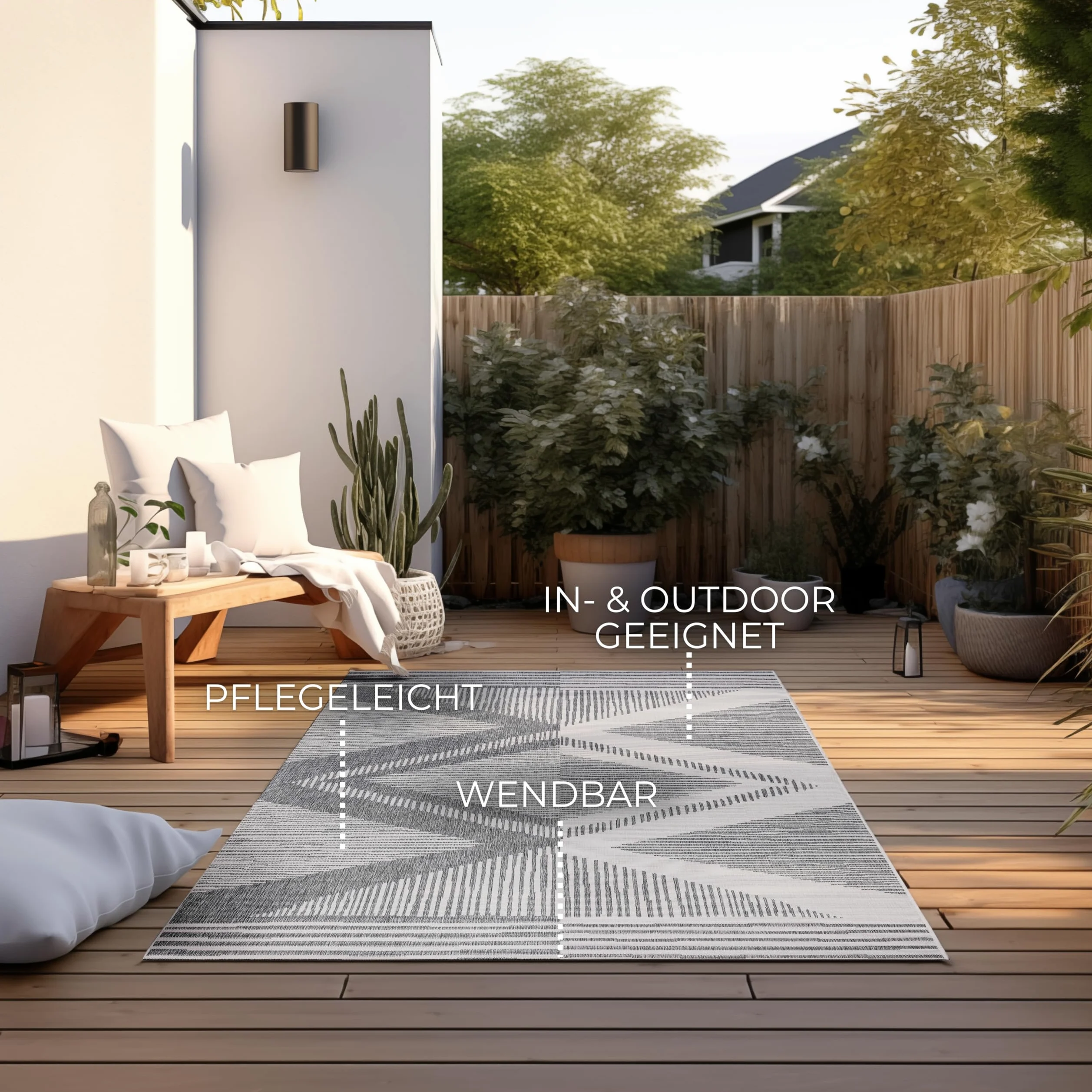 Elle Decoration Tapis réversible pour l'intérieur et l'extérieur - Résistant aux intempéries et imperméable - Motif Moderne à Losanges - Motif géométrique - Tapis d'extérieur pour Jardin, Balcon,