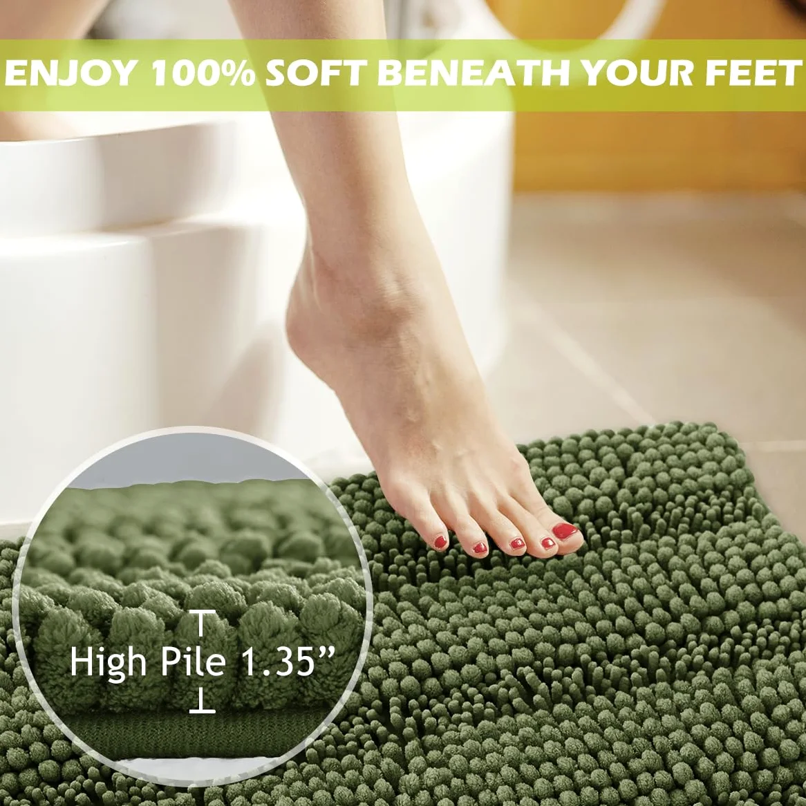 KGORGE Tapis de bain doux et antidérapant pour salle de bain - Confortable à poils longs - En chenille épaisse - Absorbant l'eau - Séchage rapide - Vert sauge - 152,4 x 61 cm