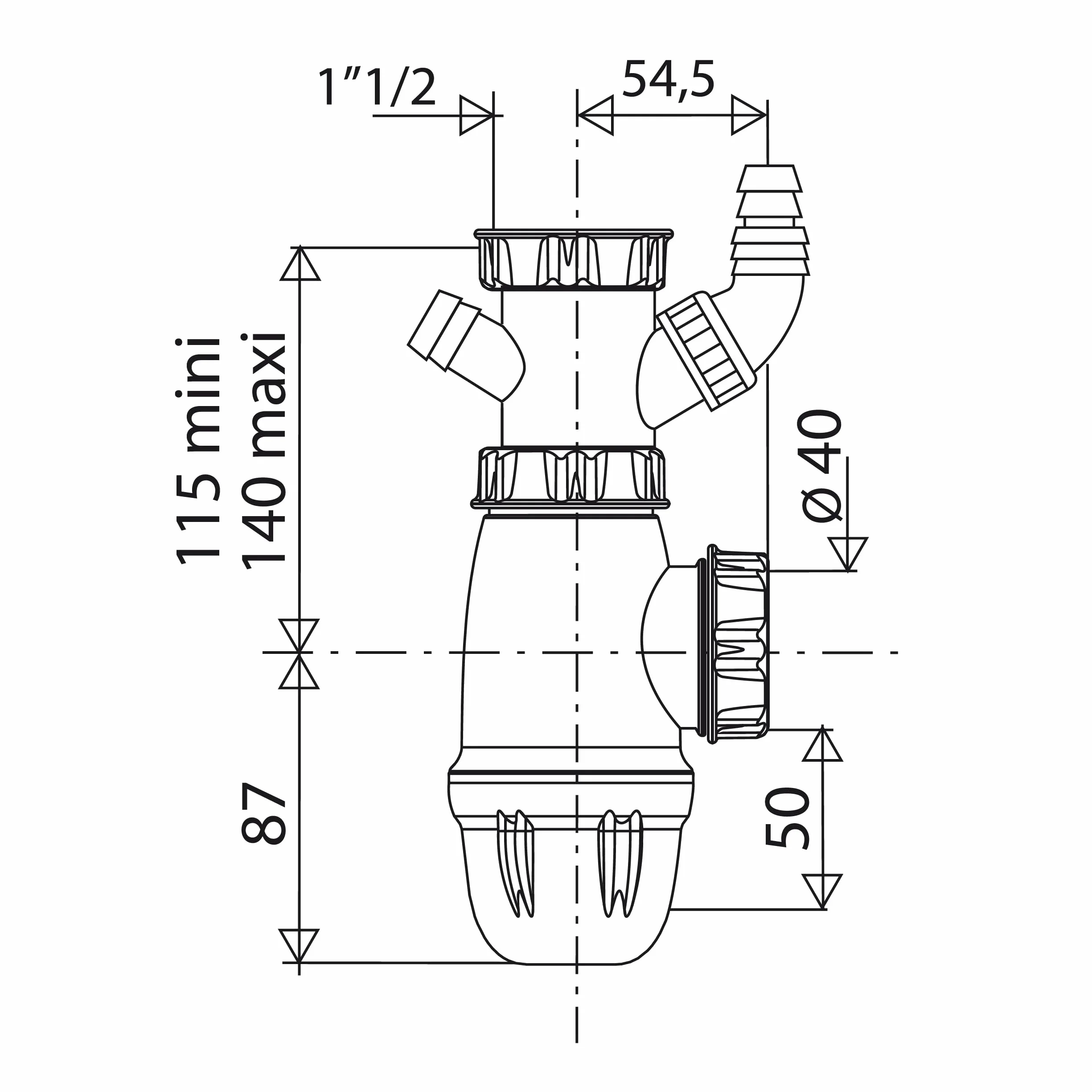 Siphon NF pour évier avec 2 prises machine à laver NOYON & THIEBAULT