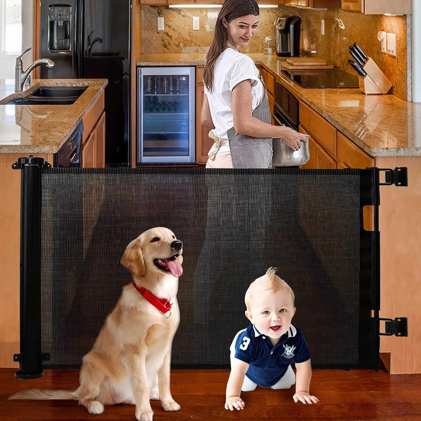 Barrière de sécurité enfant 150cm*86cm Noir pour escaliers portes cuisine couloirs bébés chiens